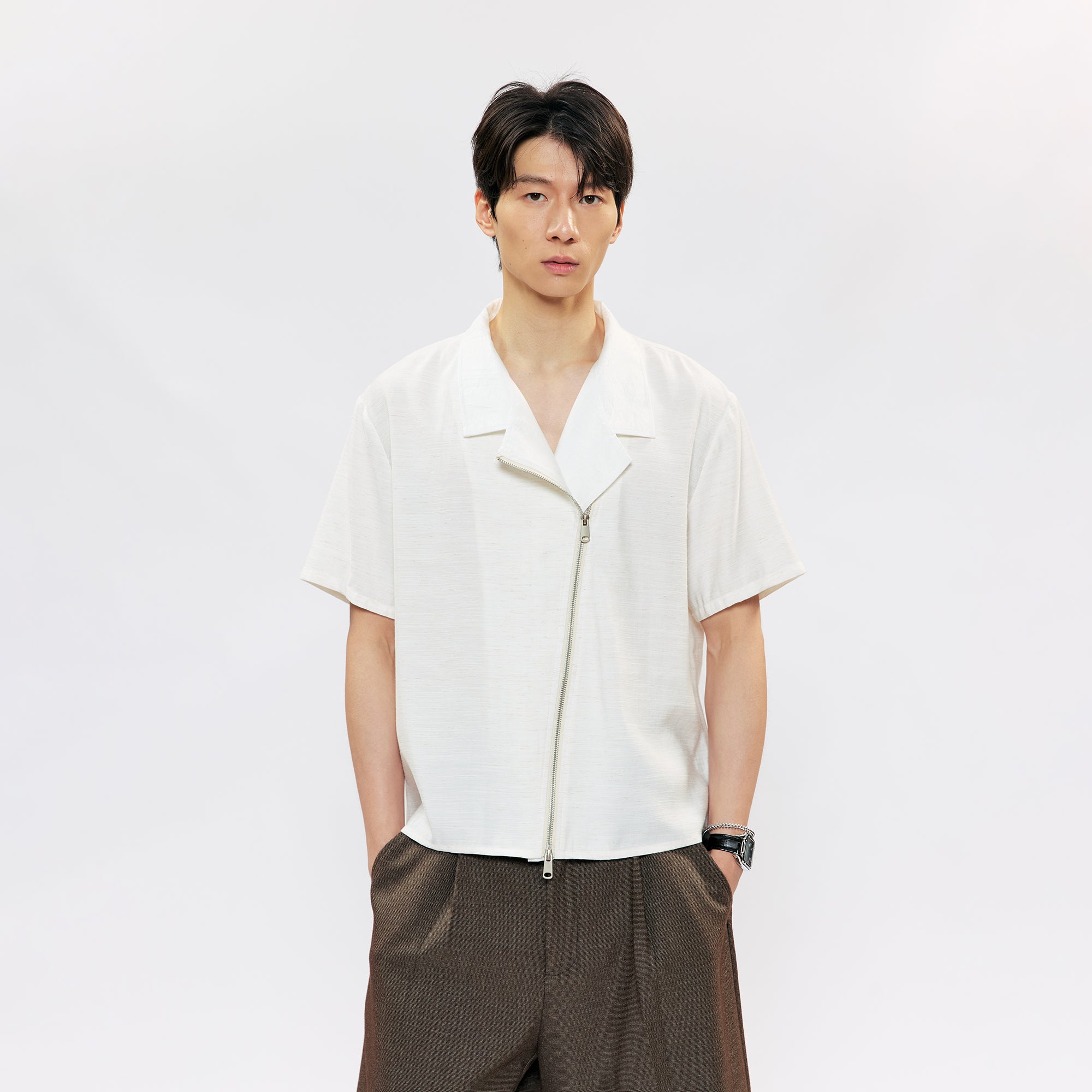 KREATE Asymmetric Zip Short-Sleeve Shirt, premium urban and streetwear designers apparel on PROJECTISR.com, KREATE