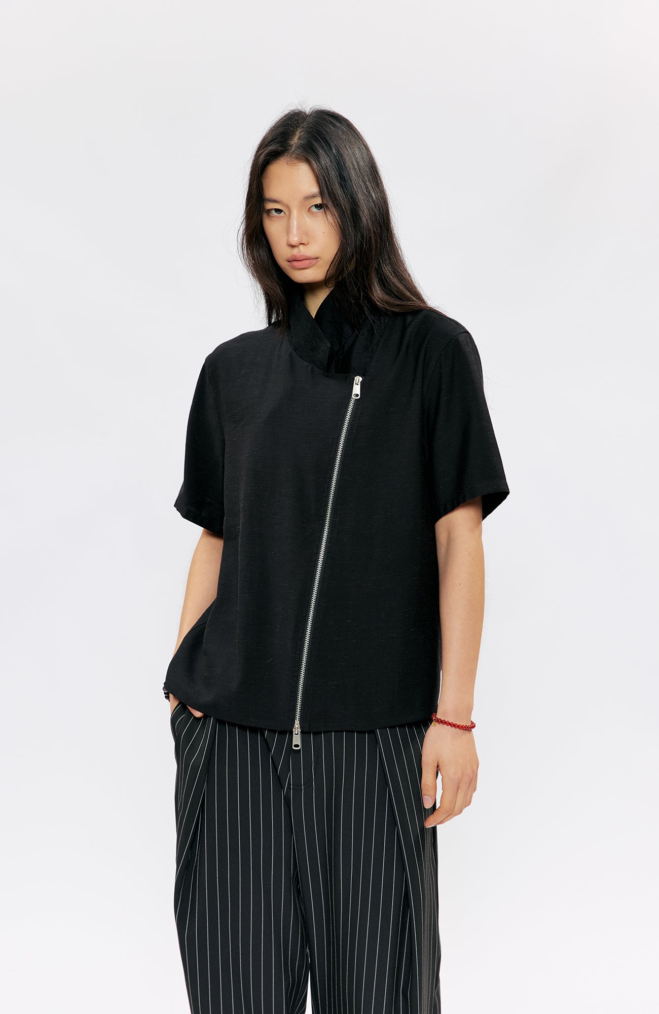 KREATE Asymmetric Zip Short-Sleeve Shirt, premium urban and streetwear designers apparel on PROJECTISR.com, KREATE