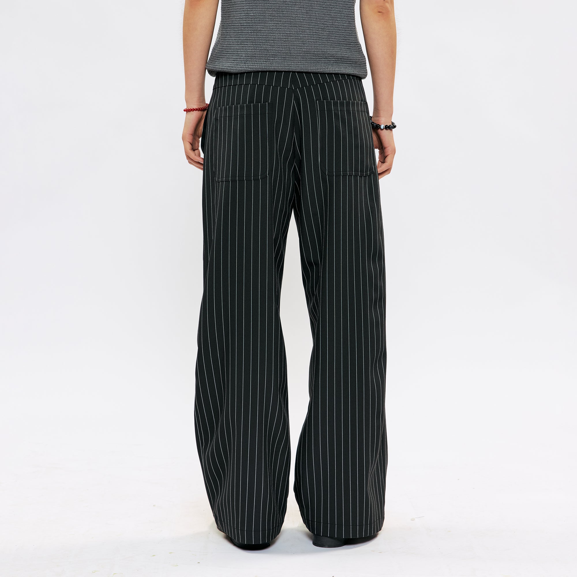 KREATE Pleated Pinstripe Wide-Leg Trousers, premium urban and streetwear designers apparel on PROJECTISR.com, KREATE
