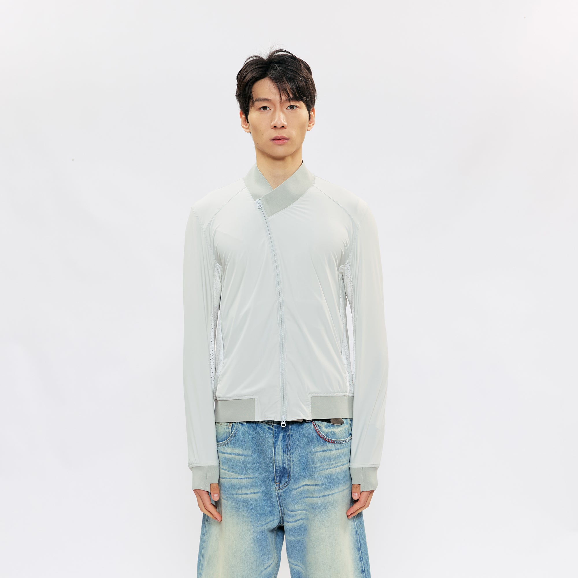 KREATE Asymmetric Zip Slim Sun Shield Jacket, premium urban and streetwear designers apparel on PROJECTISR.com, KREATE