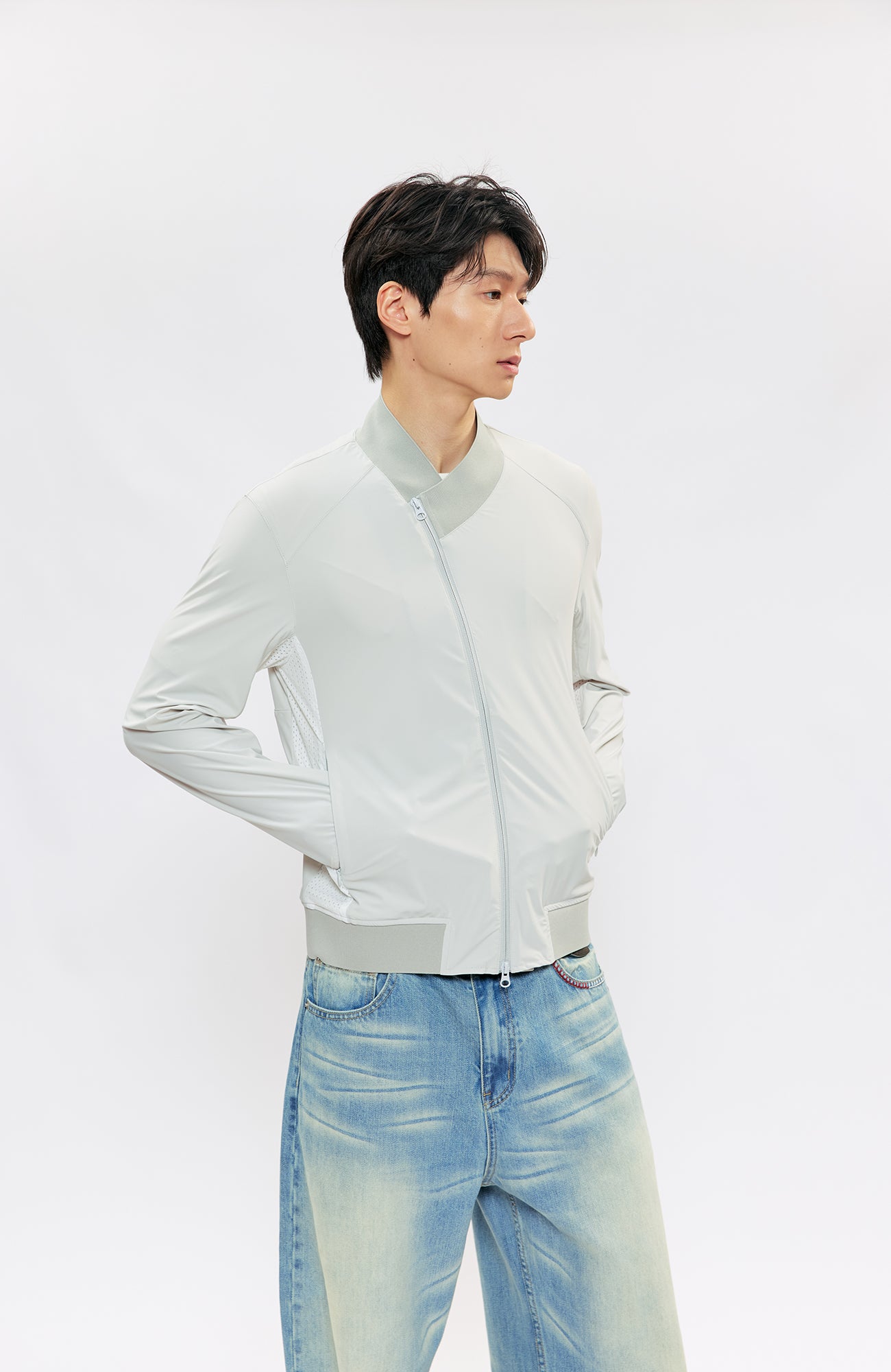 KREATE Asymmetric Zip Slim Sun Shield Jacket, premium urban and streetwear designers apparel on PROJECTISR.com, KREATE