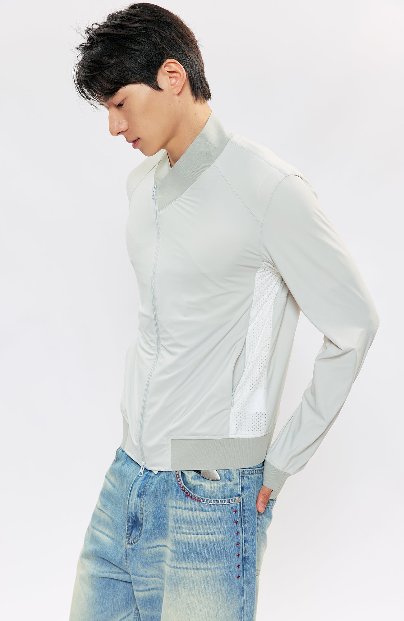 KREATE Asymmetric Zip Slim Sun Shield Jacket, premium urban and streetwear designers apparel on PROJECTISR.com, KREATE