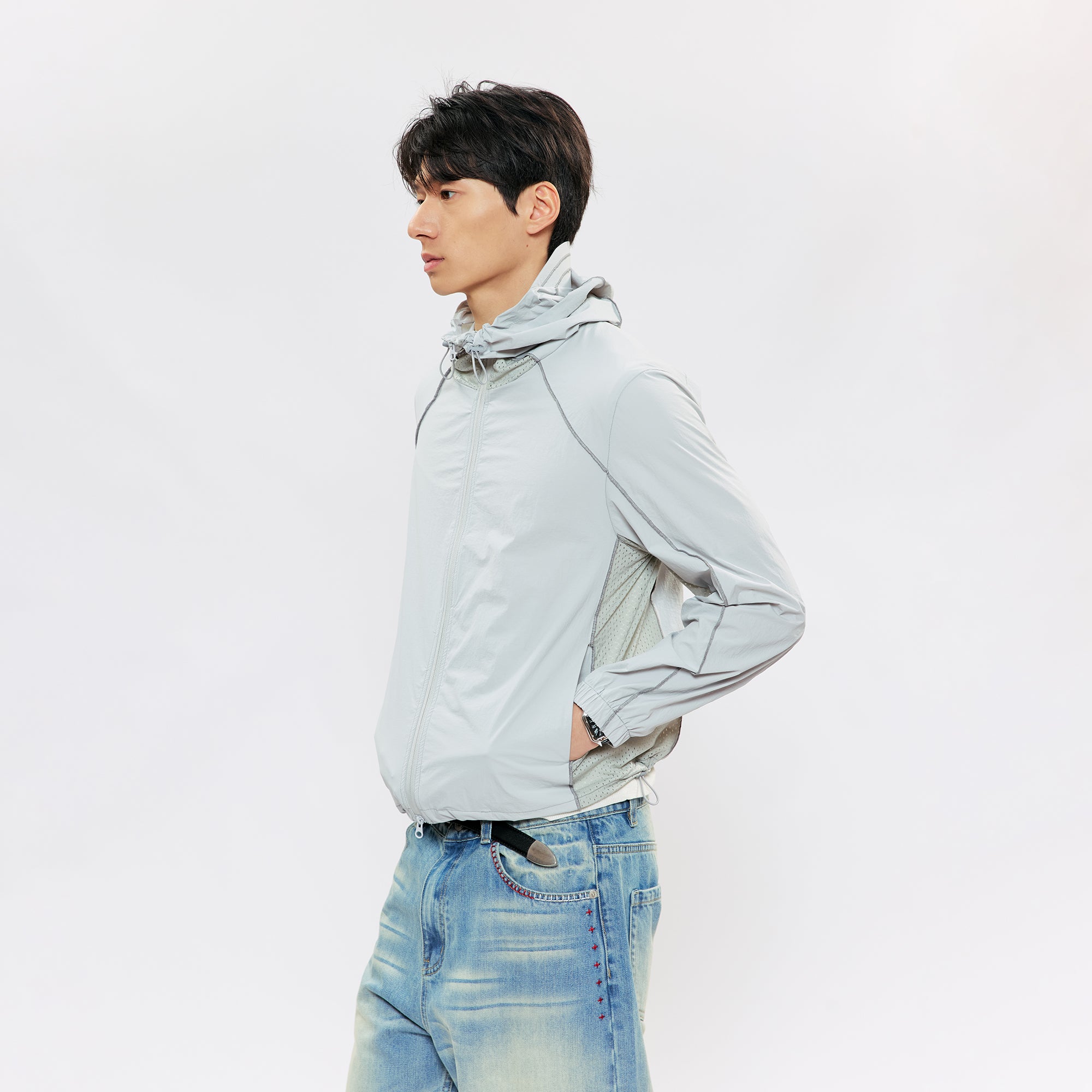 KREATE Contrast-Seam Sun Shield Jacket, premium urban and streetwear designers apparel on PROJECTISR.com, KREATE