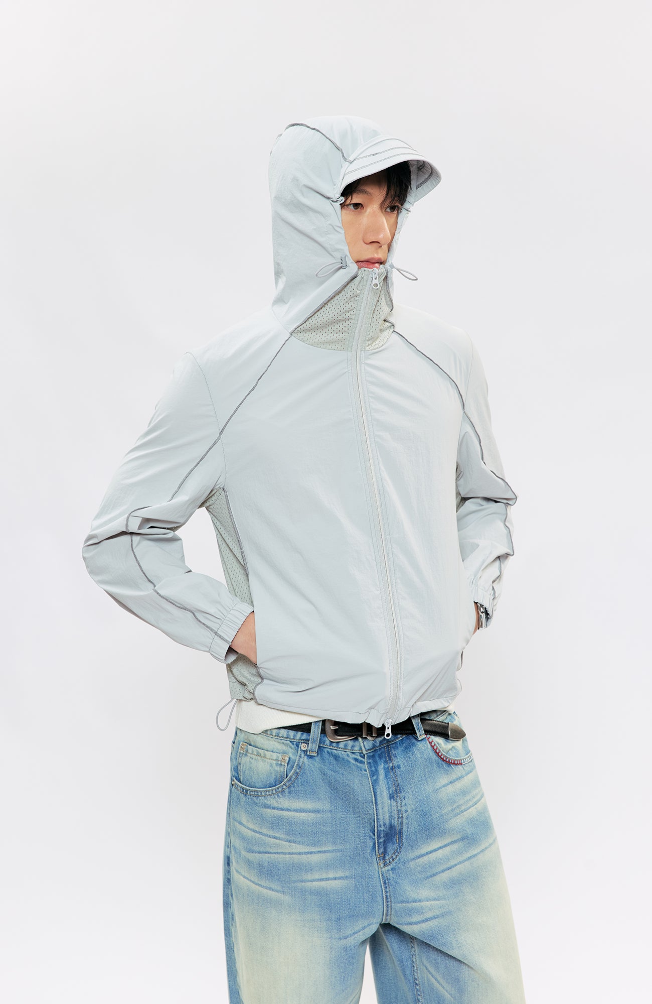 KREATE Contrast-Seam Sun Shield Jacket, premium urban and streetwear designers apparel on PROJECTISR.com, KREATE