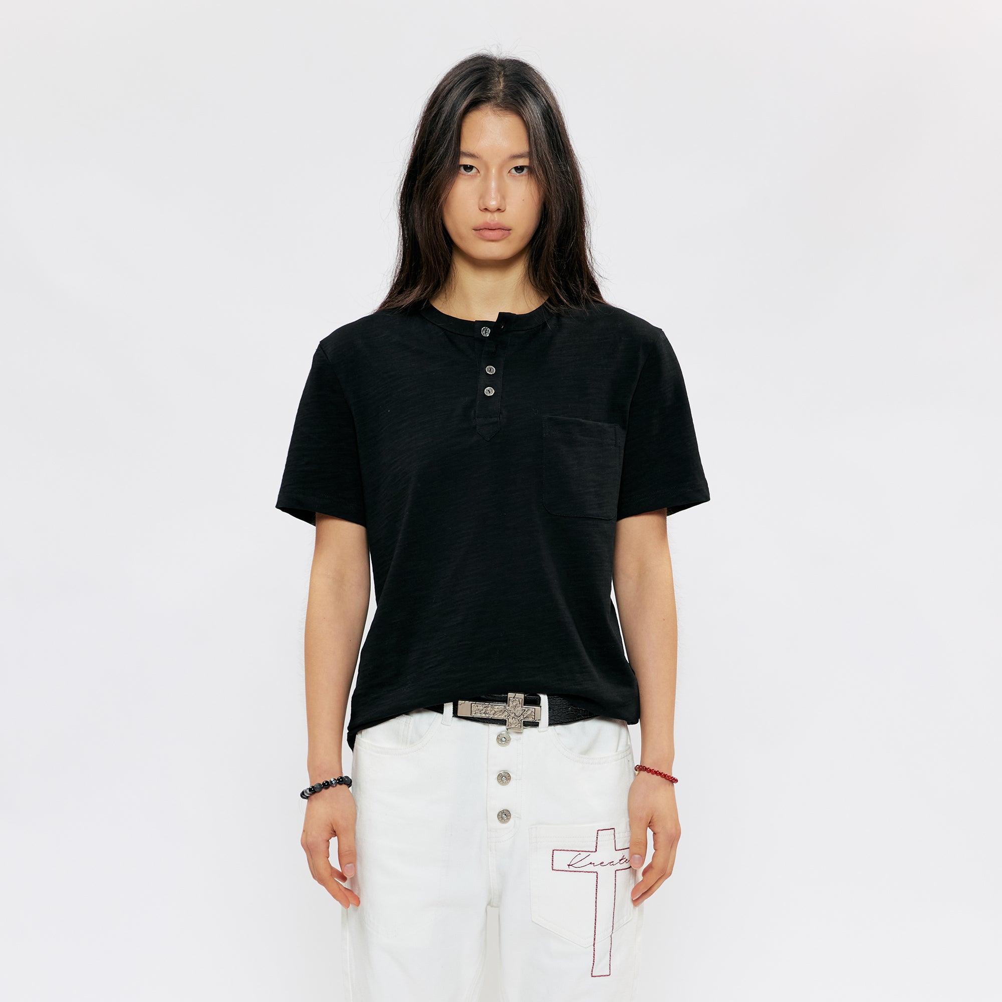 KREATE Cross-Stitch Henley T-Shirt, premium urban and streetwear designers apparel on PROJECTISR.com, KREATE