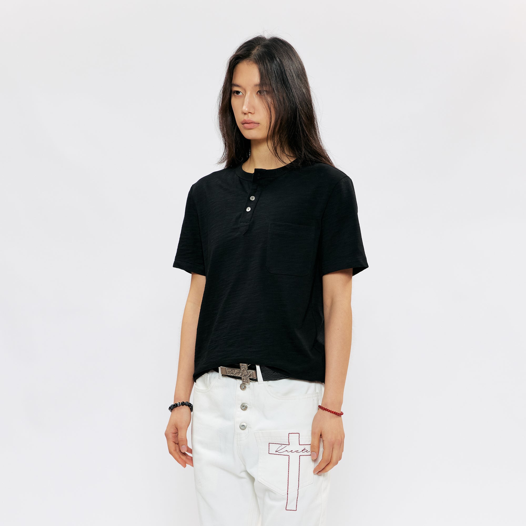 KREATE Cross-Stitch Henley T-Shirt, premium urban and streetwear designers apparel on PROJECTISR.com, KREATE