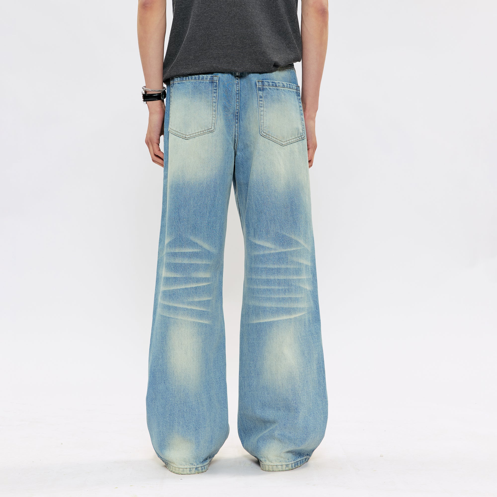 KREATE KREATE Cross-Stitch Wide-Leg Washed Jeans, premium urban and streetwear designers apparel on PROJECTISR.com, KREATE