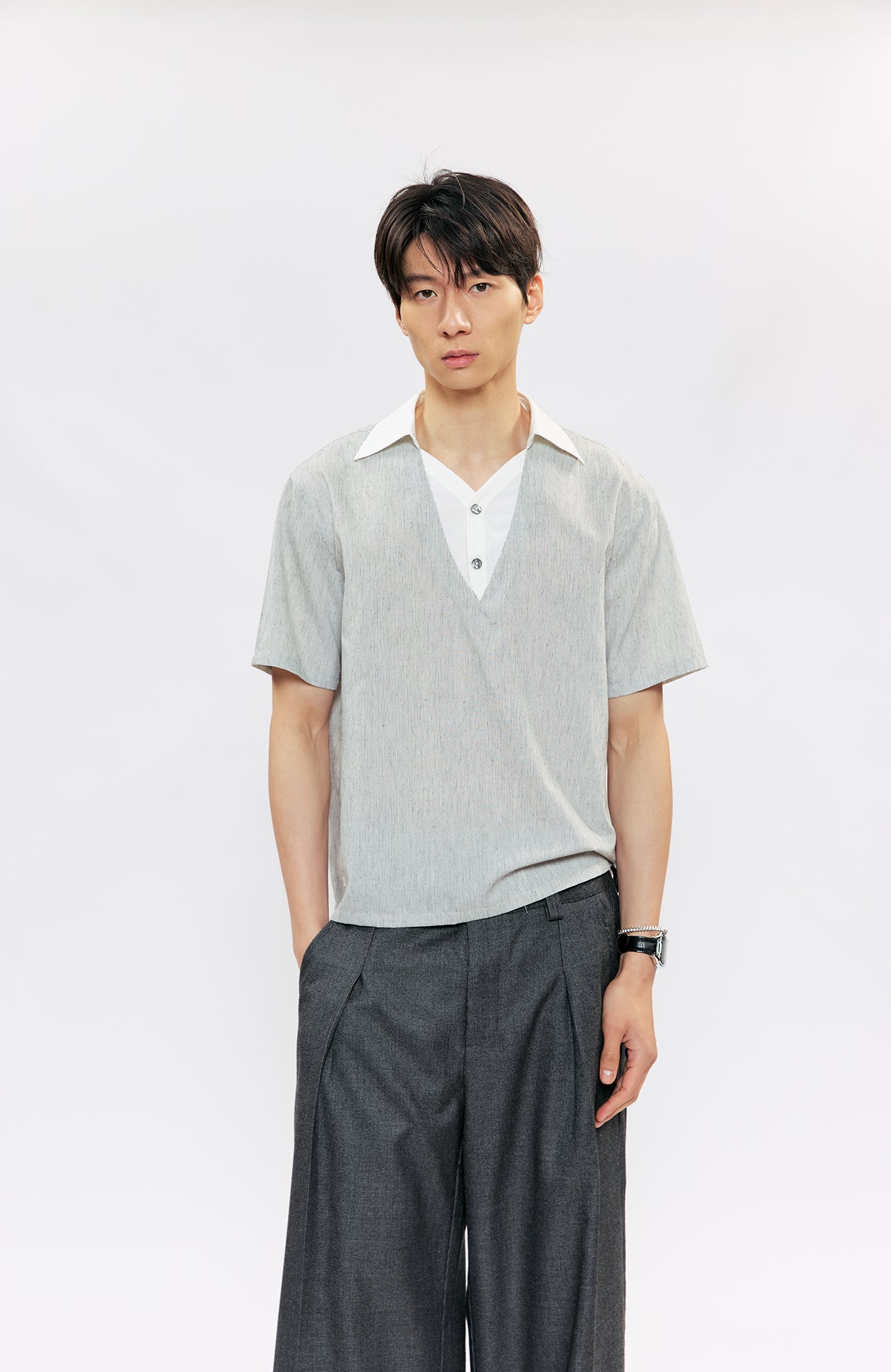 KREATE Layered V-Neck Collared T-Shirt, premium urban and streetwear designers apparel on PROJECTISR.com, KREATE