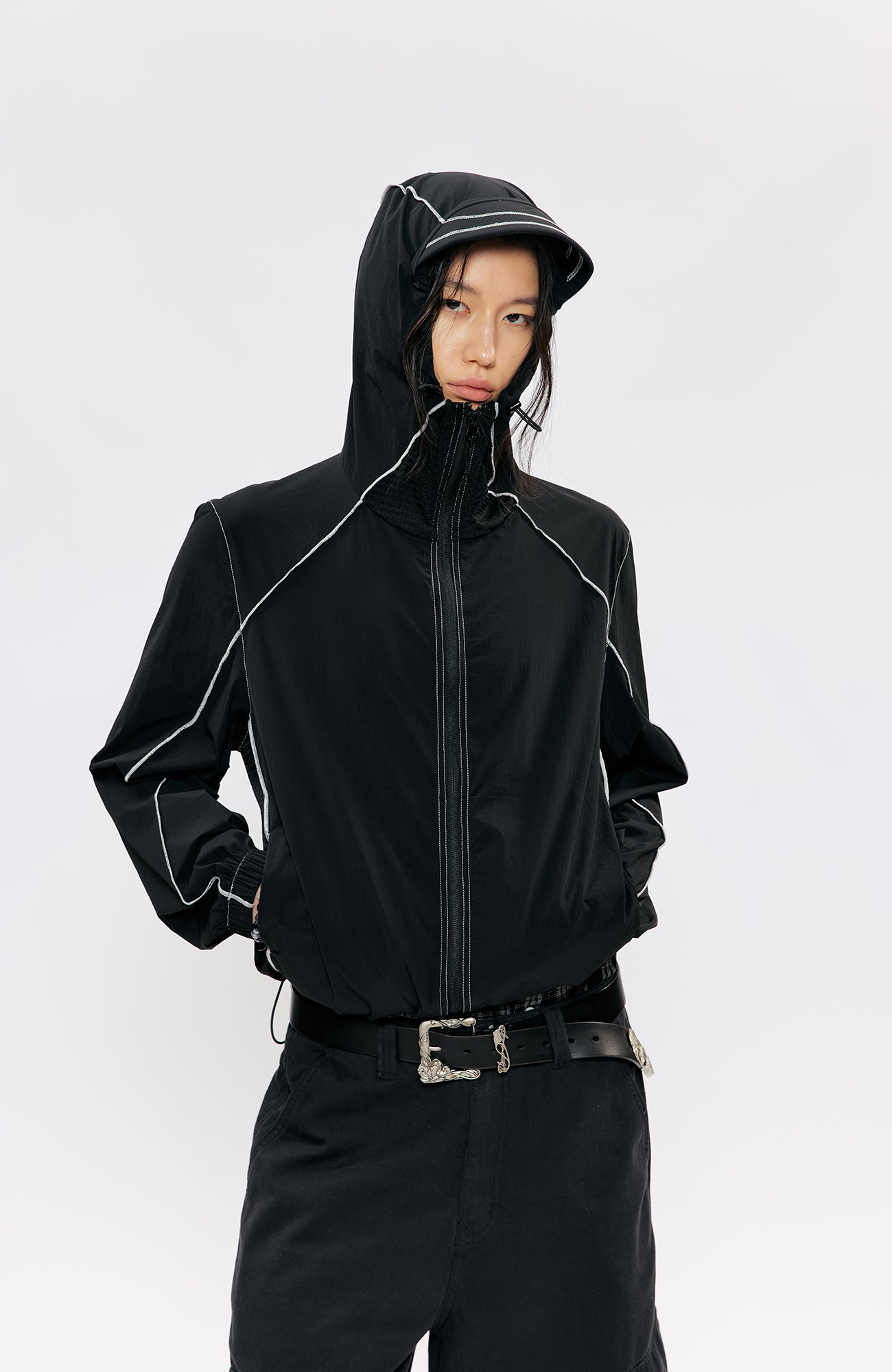 KREATE Contrast-Seam Sun Shield Jacket, premium urban and streetwear designers apparel on PROJECTISR.com, KREATE