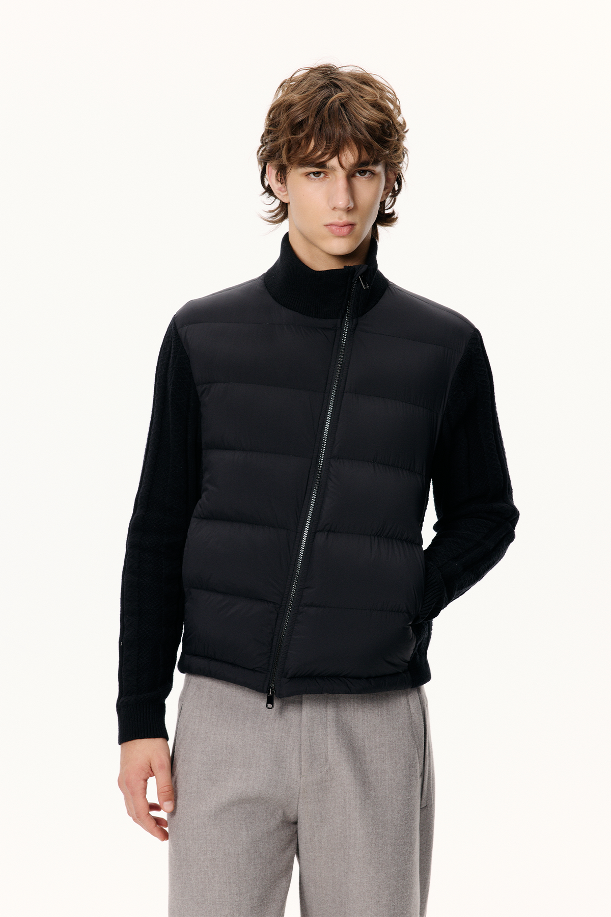 KREATE Asymmetrical Duck Down Ribbed Zip Vest
