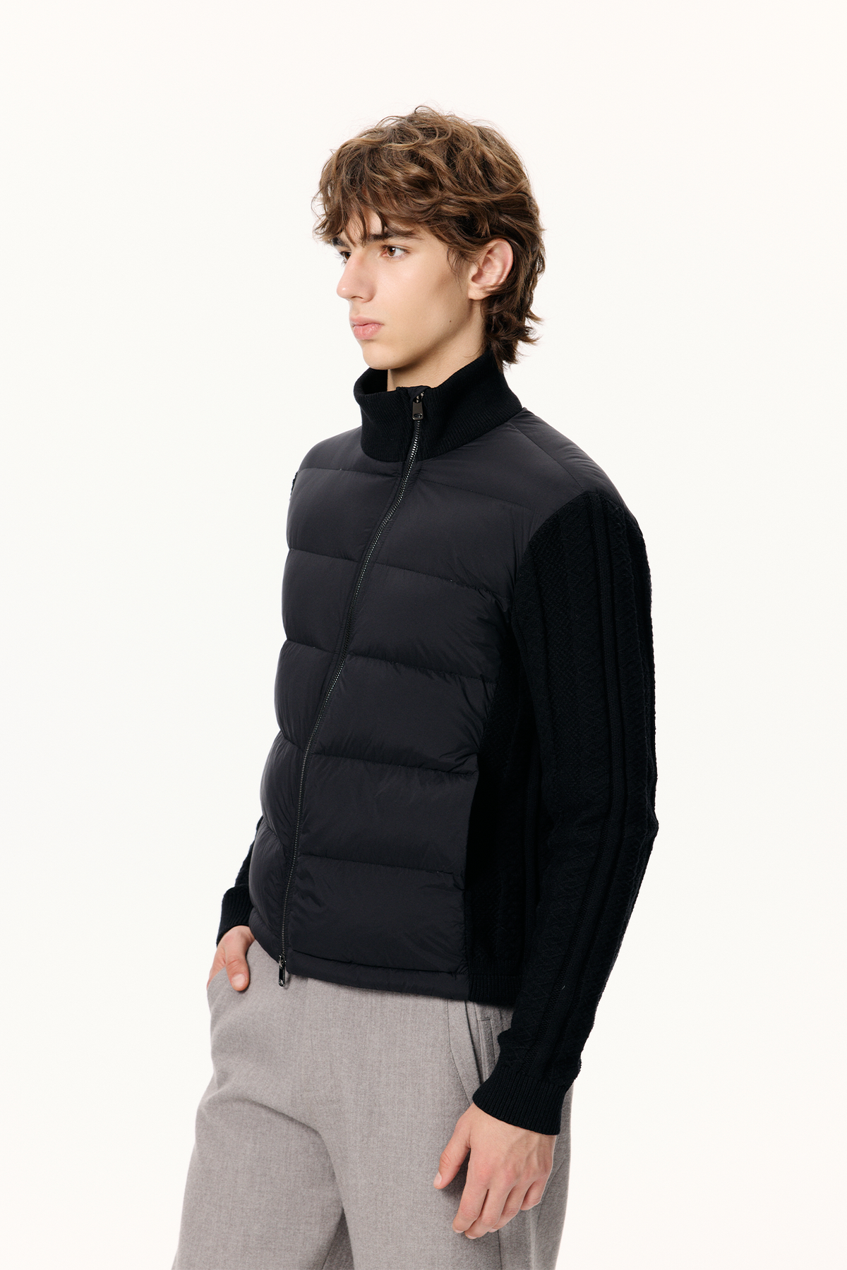KREATE Asymmetrical Duck Down Ribbed Zip Vest