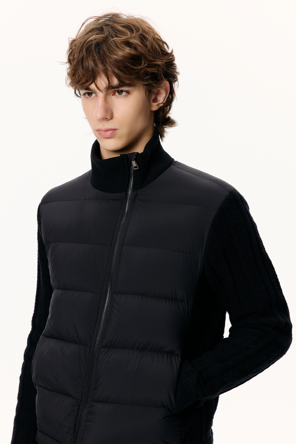 KREATE Asymmetrical Duck Down Ribbed Zip Vest