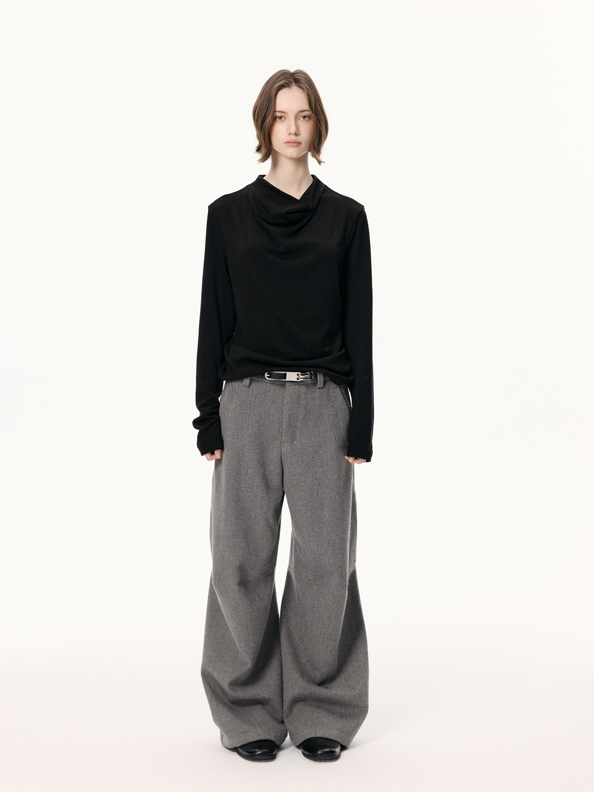 KREATE Curved Wide-Leg Wool-Blend Trousers