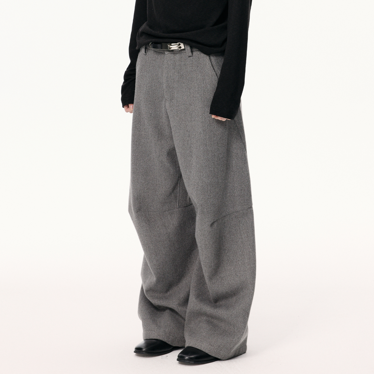 KREATE Curved Wide-Leg Wool-Blend Trousers