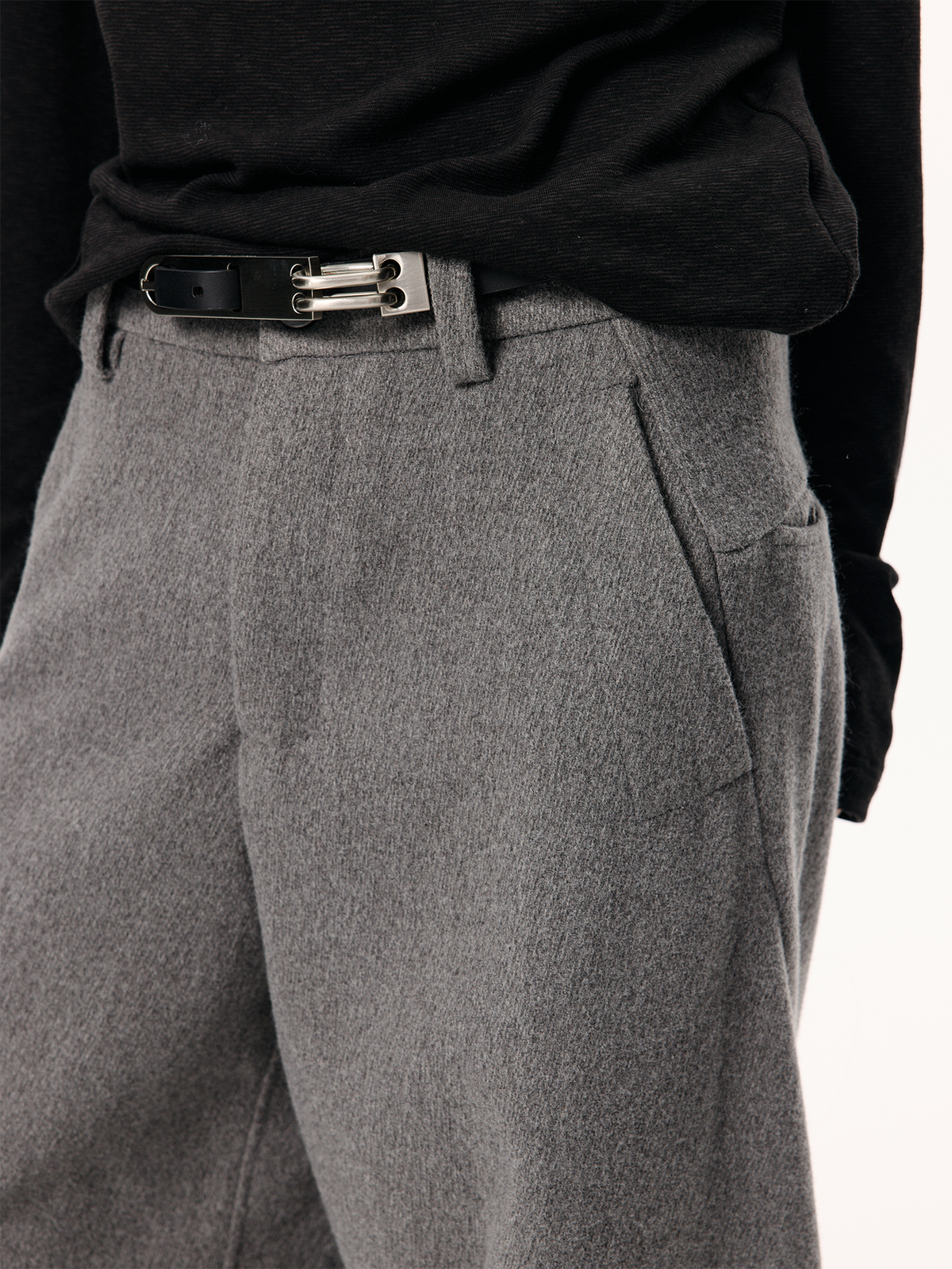 KREATE Curved Wide-Leg Wool-Blend Trousers