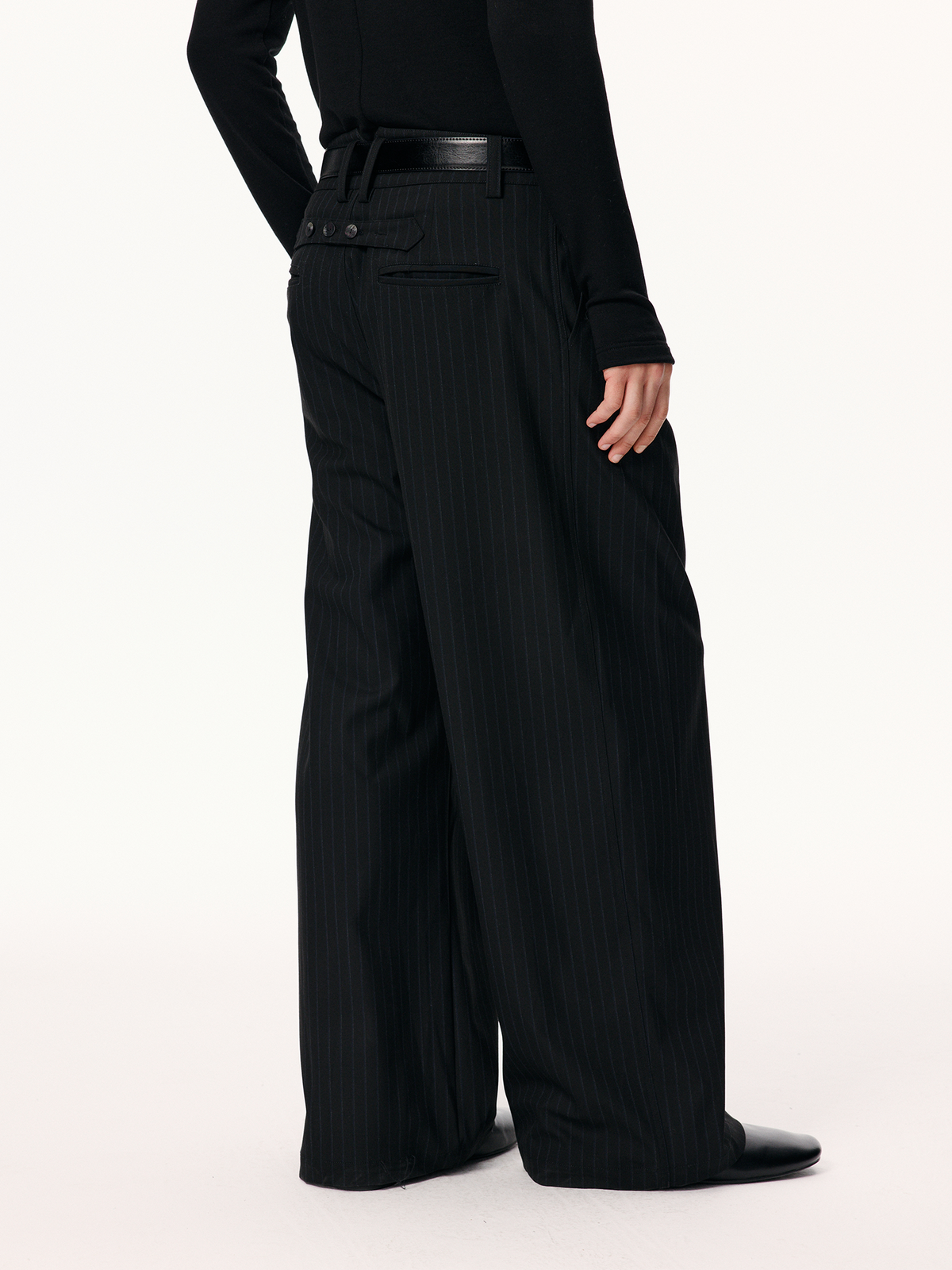 KREATE Pleated Striped Adjustable Wide-Leg Trousers