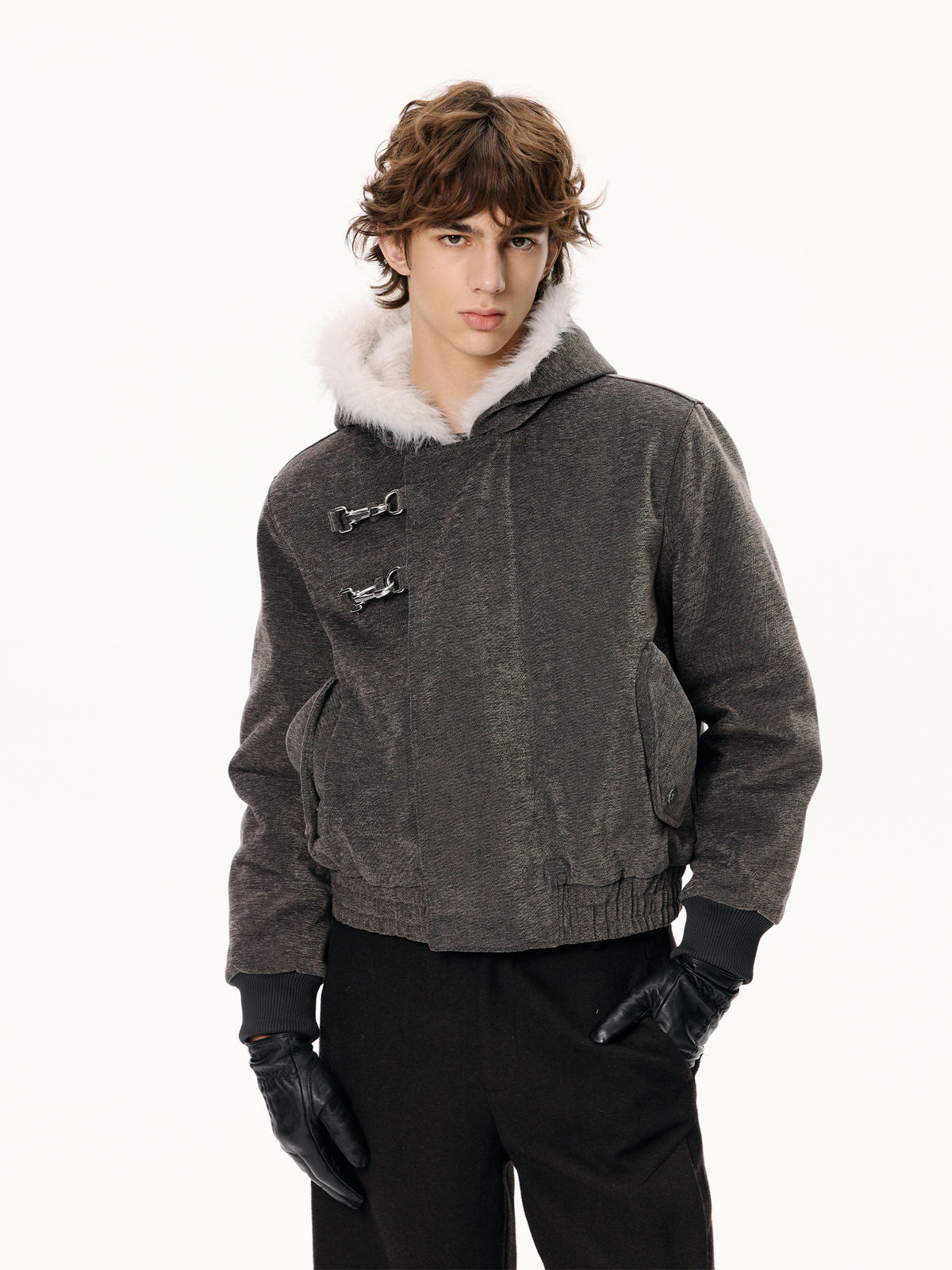 KREATE Hooded Chenille Textured Puffer Jacket