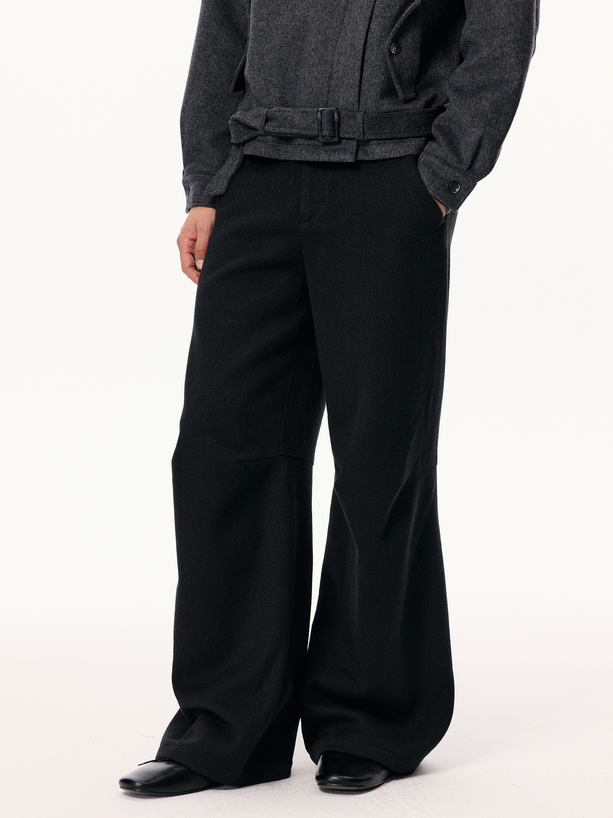 KREATE Curved Wide-Leg Wool-Blend Trousers