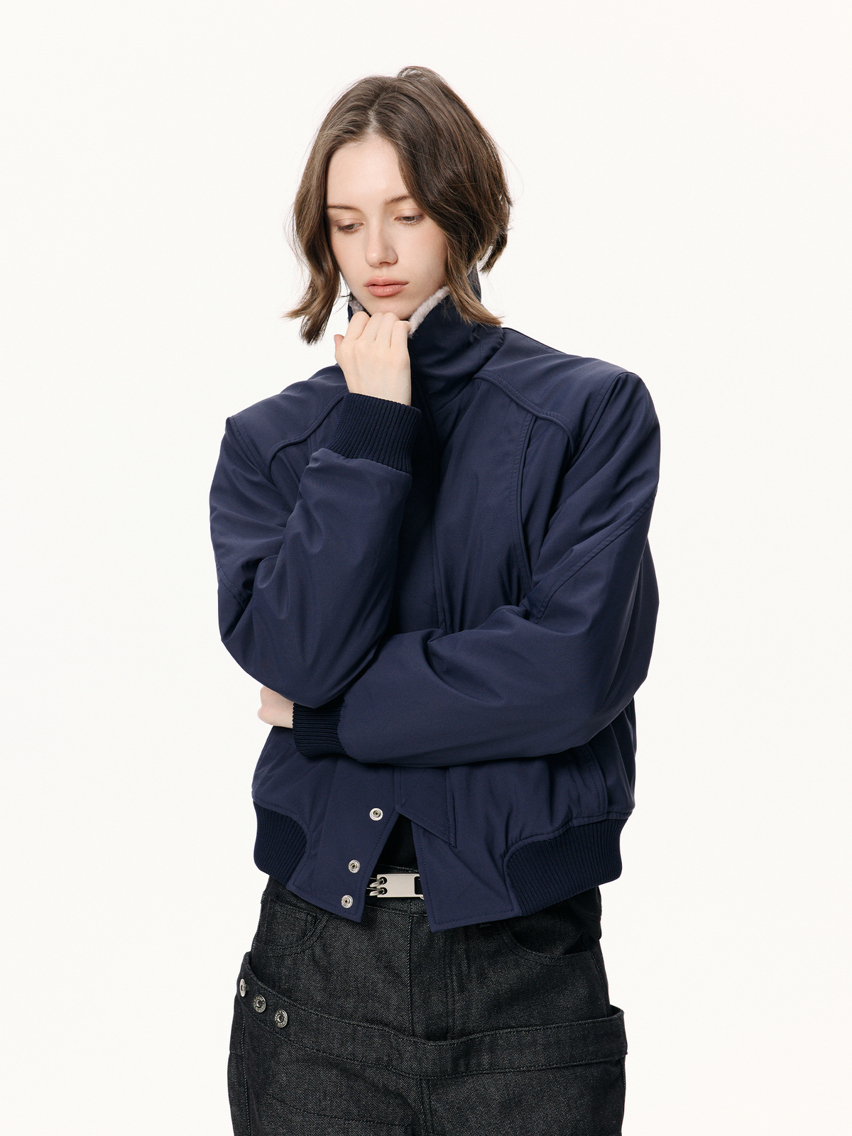 KREATE Faux Fur Stand-Collar Short Puffer Jacket