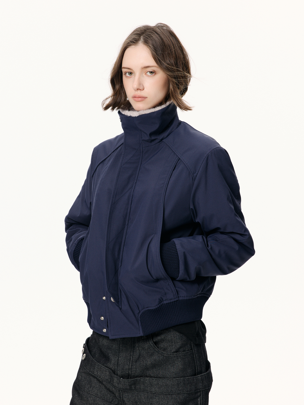 KREATE Faux Fur Stand-Collar Short Puffer Jacket