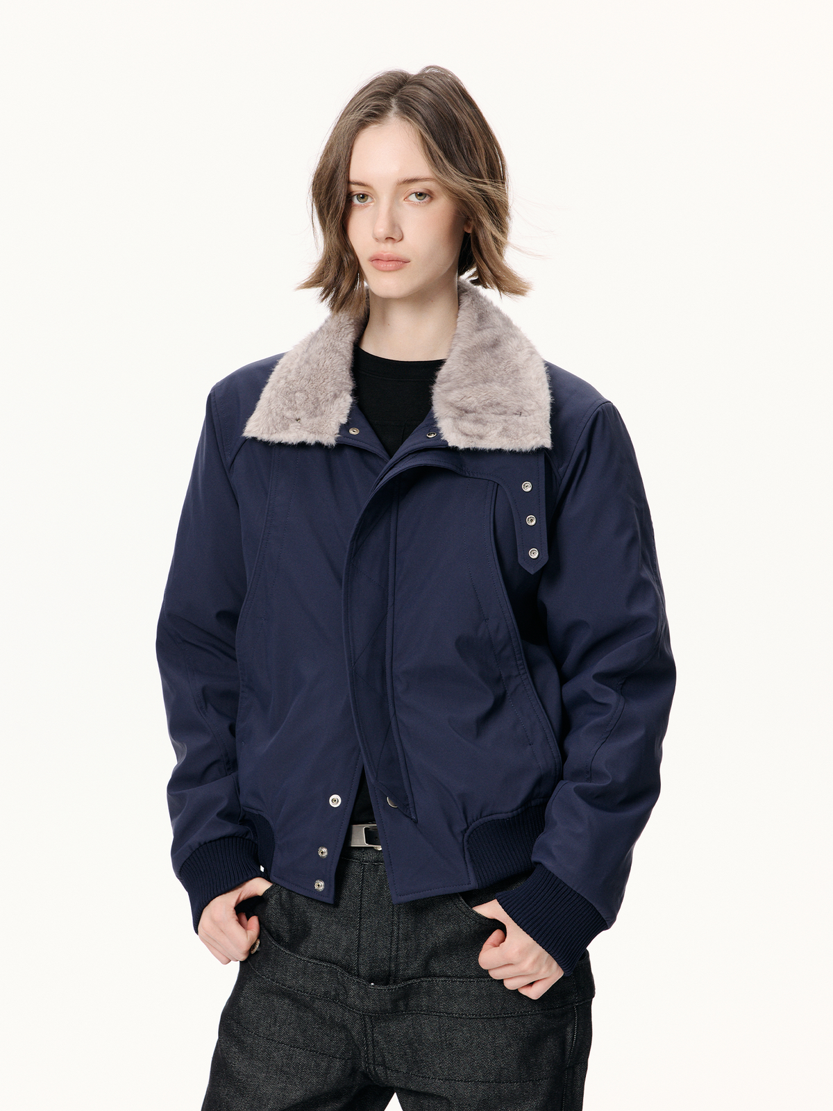 KREATE Faux Fur Stand-Collar Short Puffer Jacket