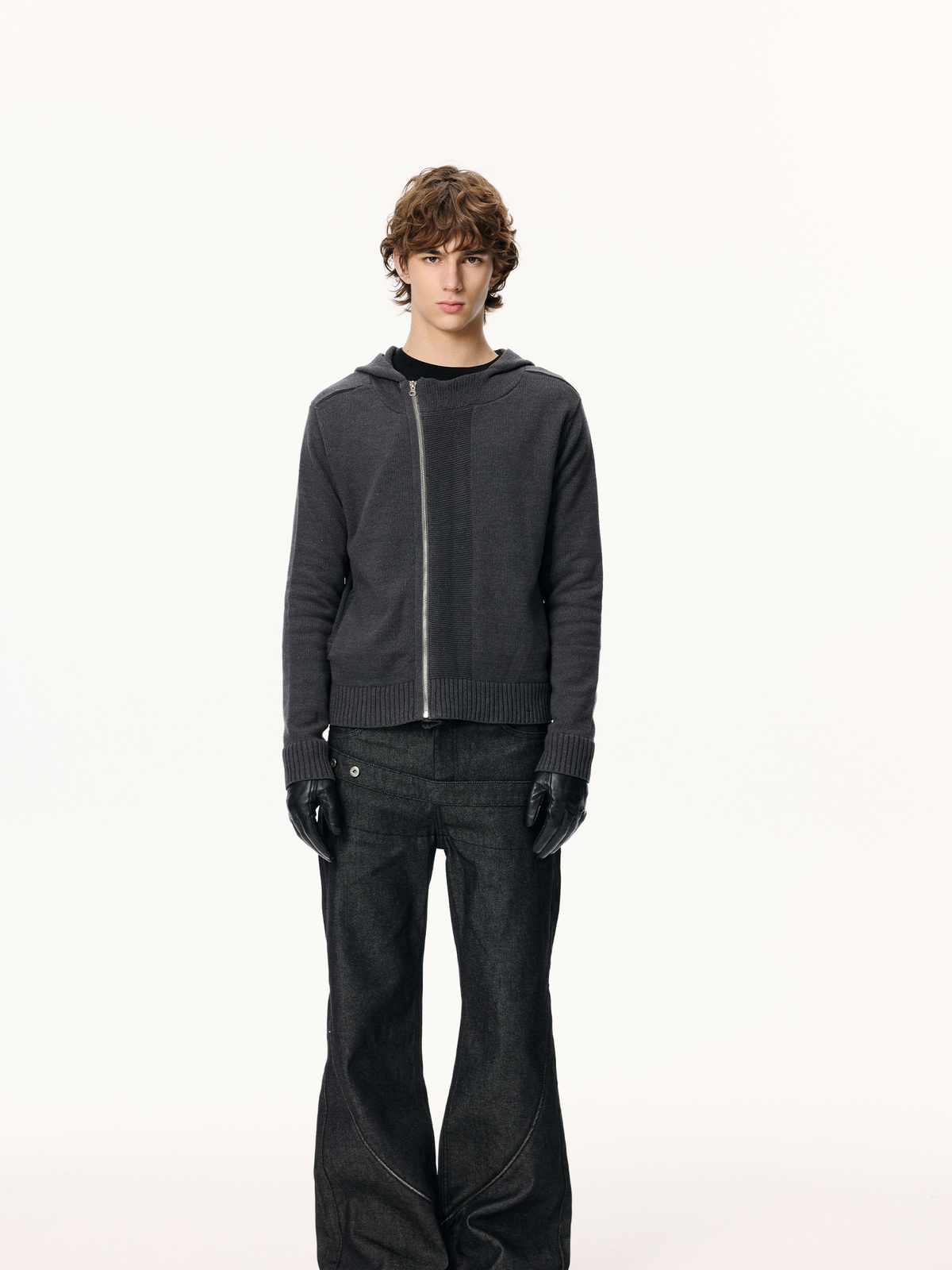 KREATE Ribbed Spliced Zip-Up Hoodie Cardigan