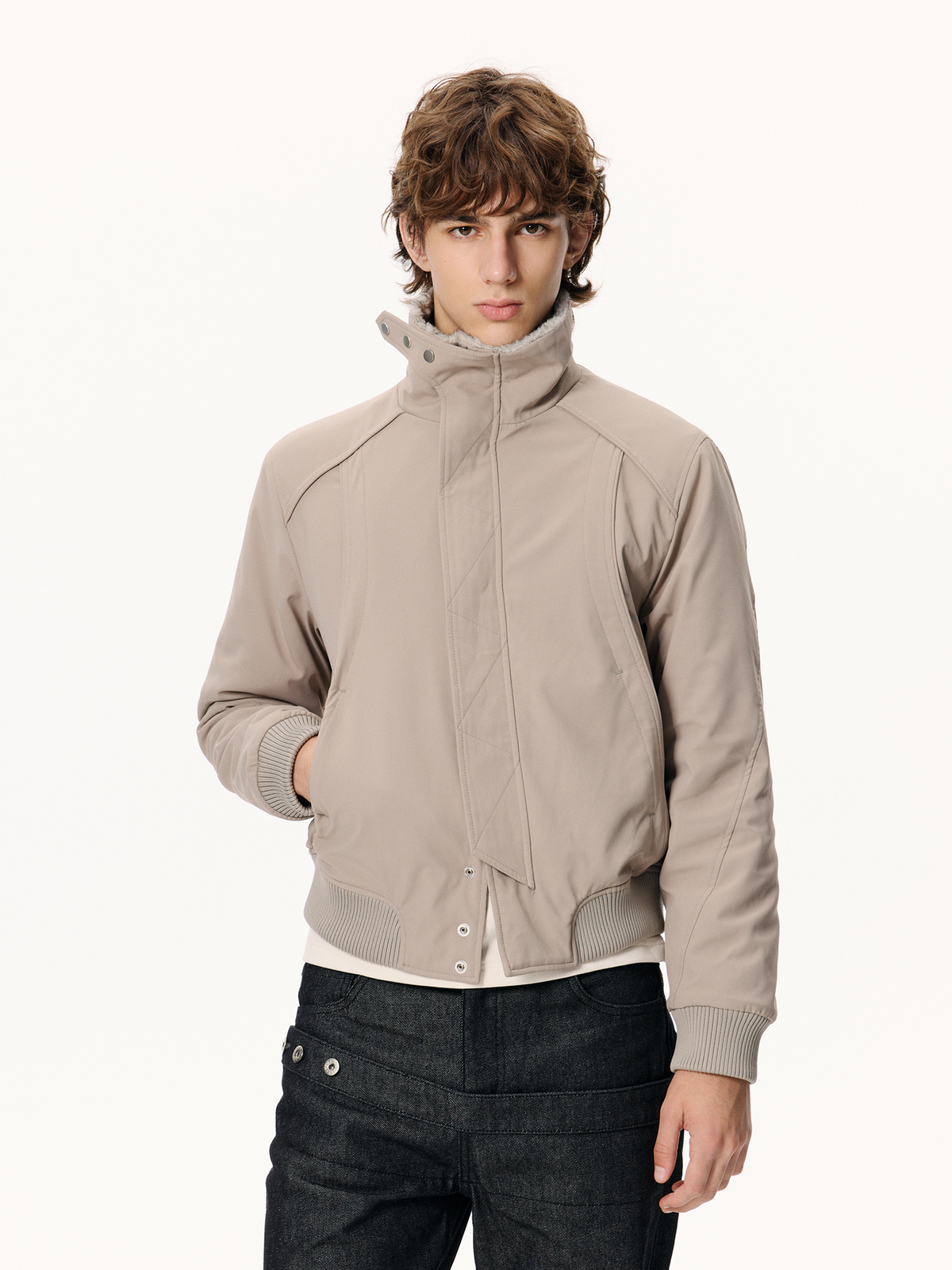 KREATE Faux Fur Stand-Collar Short Puffer Jacket