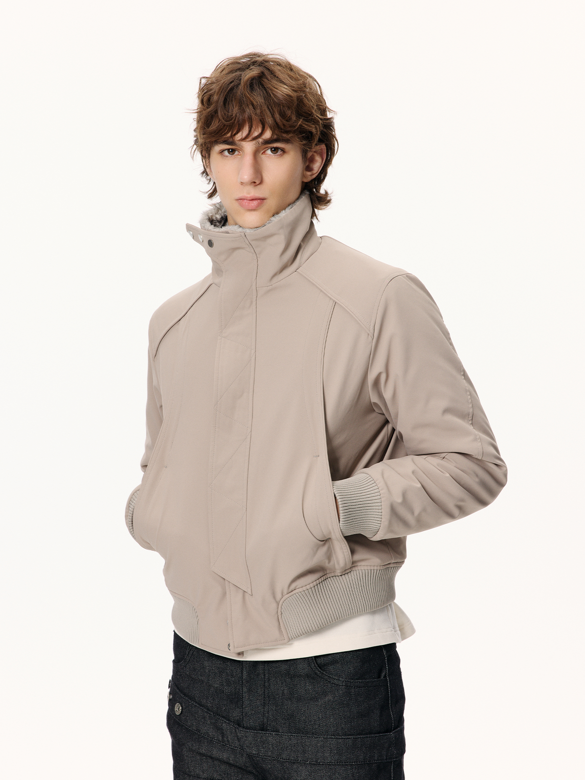 KREATE Faux Fur Stand-Collar Short Puffer Jacket
