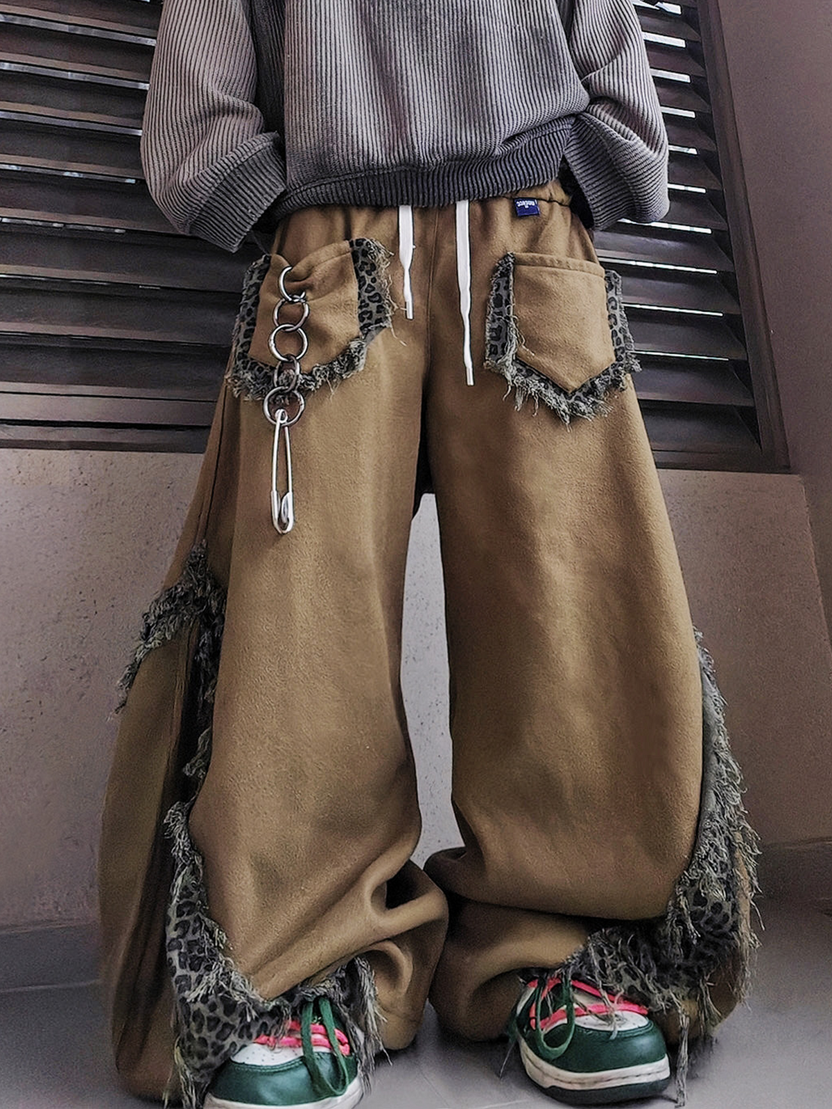 UUCSCC Leopard Spliced Wide-Leg Pants