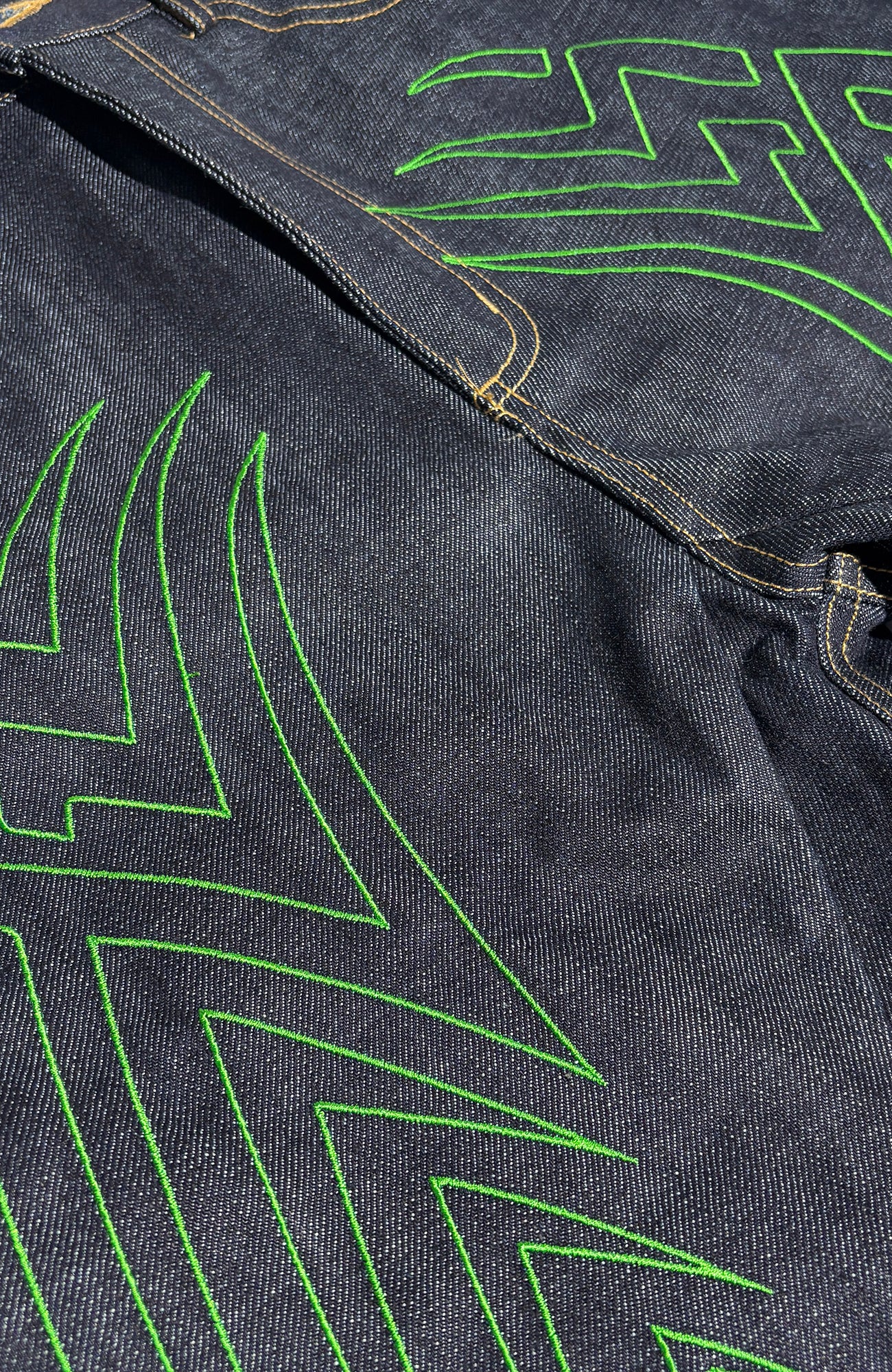 PCCVISION Contrast-Stitch Embroidered Raw Jeans