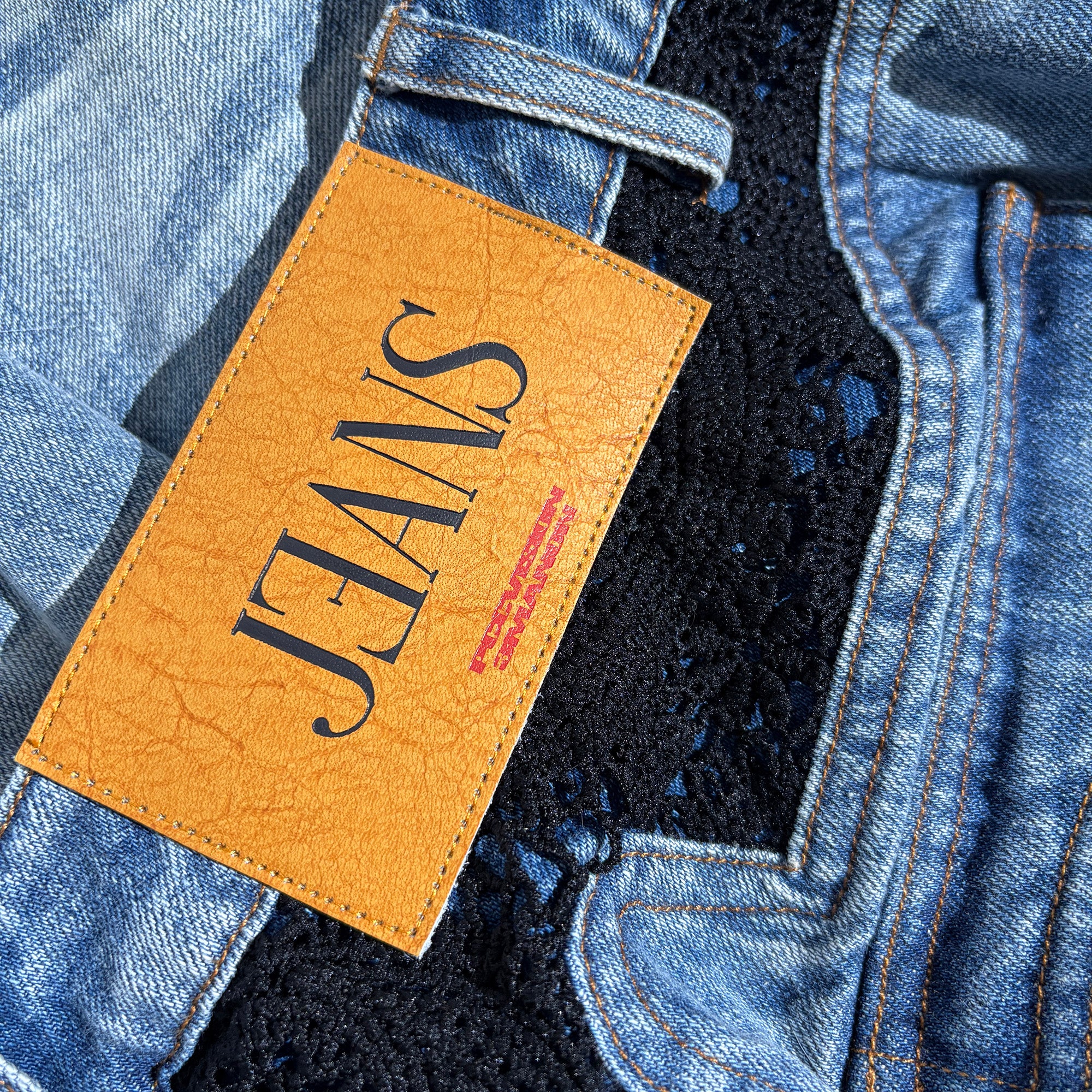 PCCVISION Lace Spliced Washed Wide-Leg Jeans