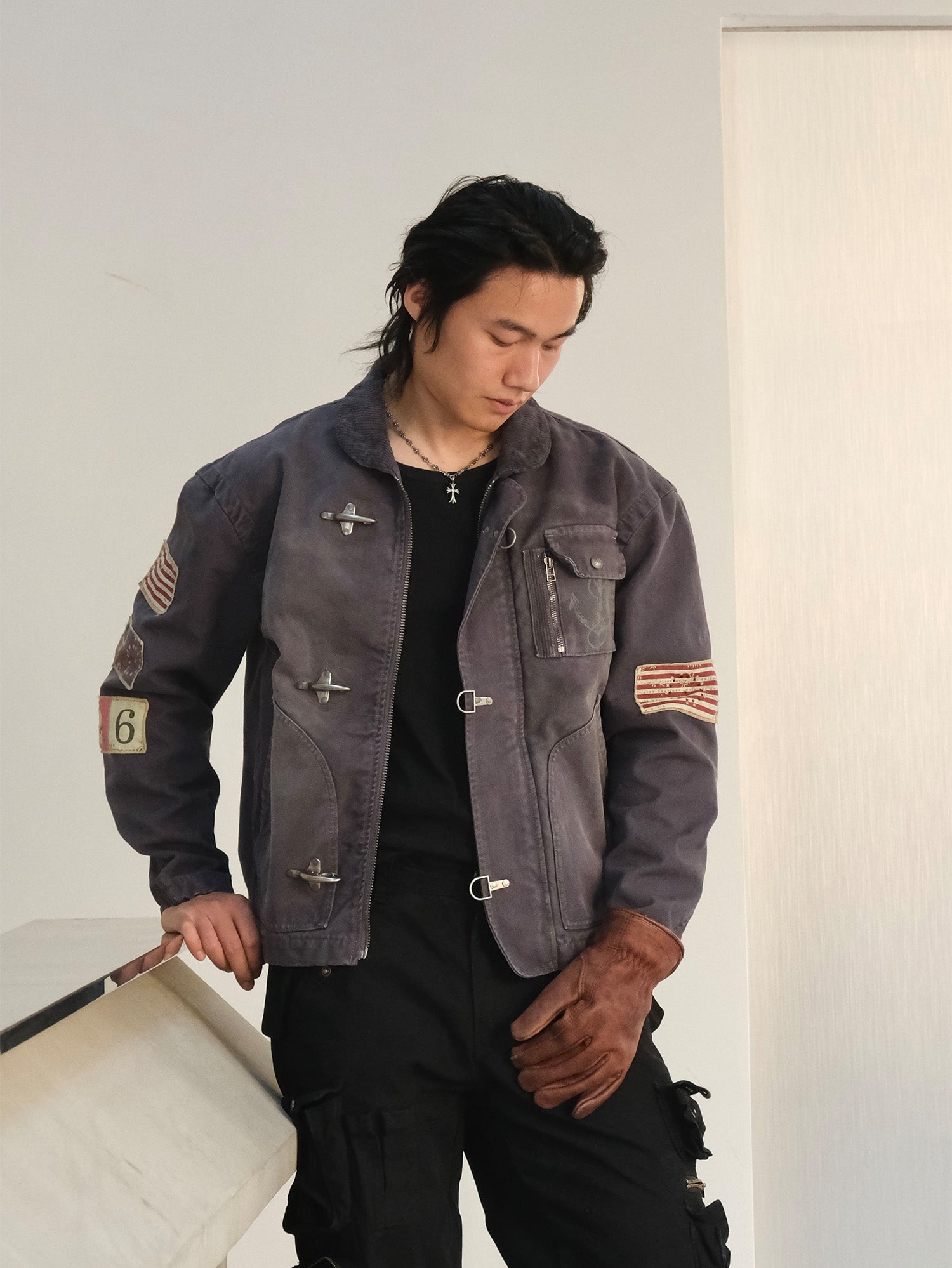 NEIGBORL Distressed Flight-Buckle Workwear Jacket, premium urban and streetwear designers apparel on PROJECTISR.com, NEIGBORL