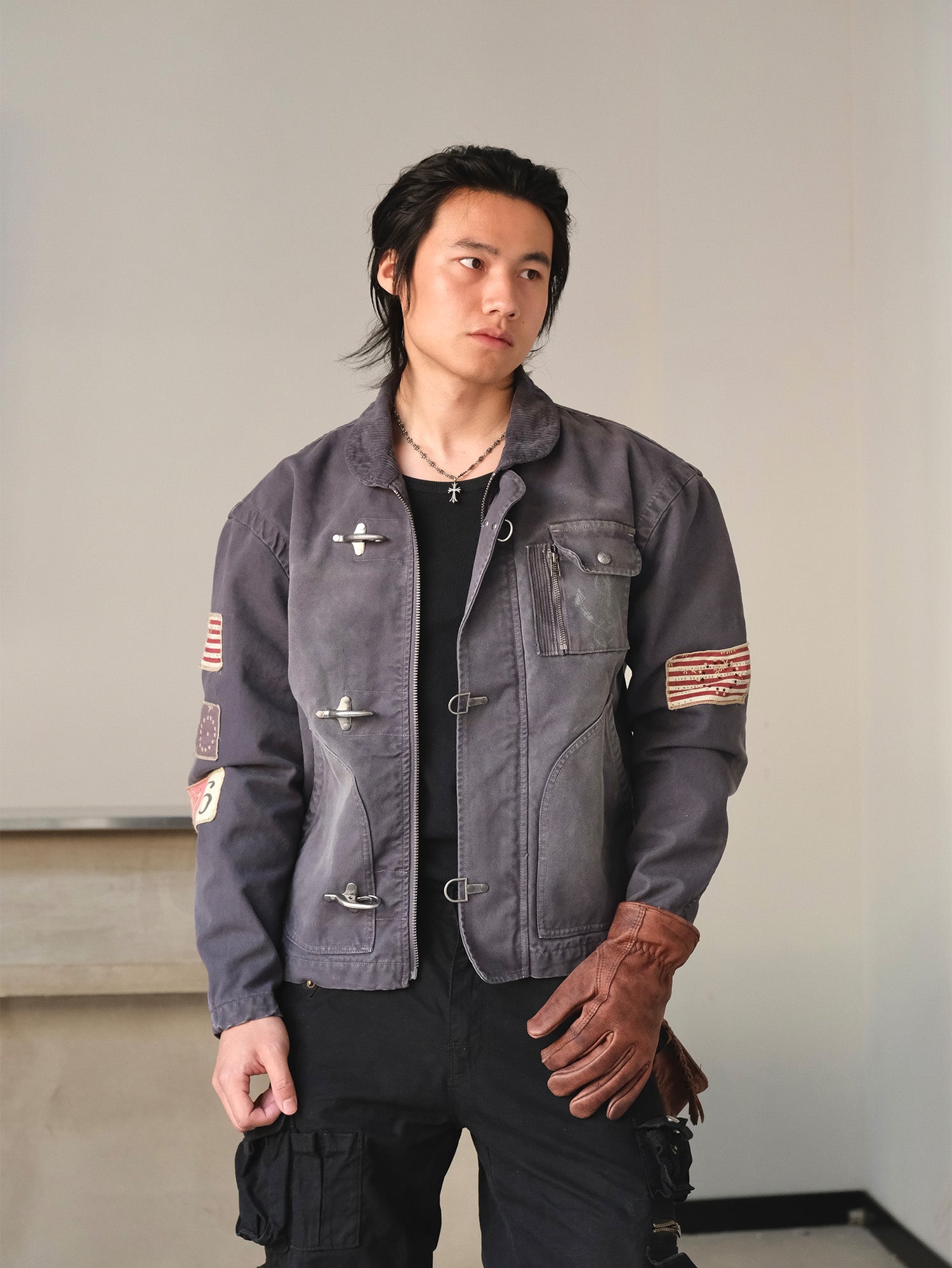 NEIGBORL Distressed Flight-Buckle Workwear Jacket, premium urban and streetwear designers apparel on PROJECTISR.com, NEIGBORL