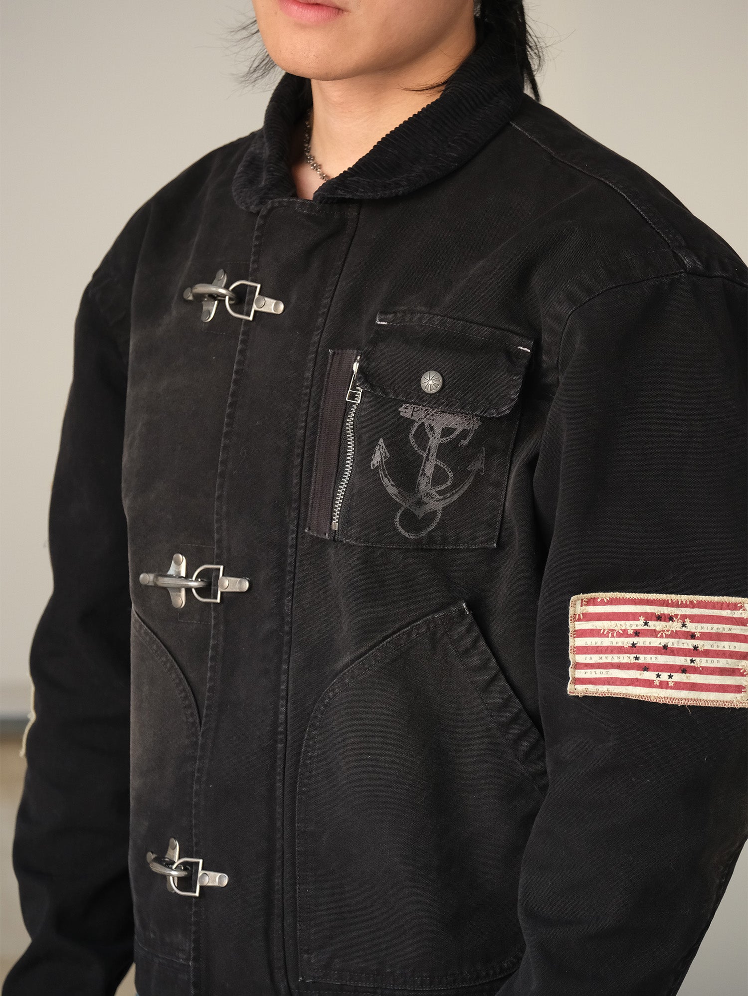 NEIGBORL Distressed Flight-Buckle Workwear Jacket, premium urban and streetwear designers apparel on PROJECTISR.com, NEIGBORL