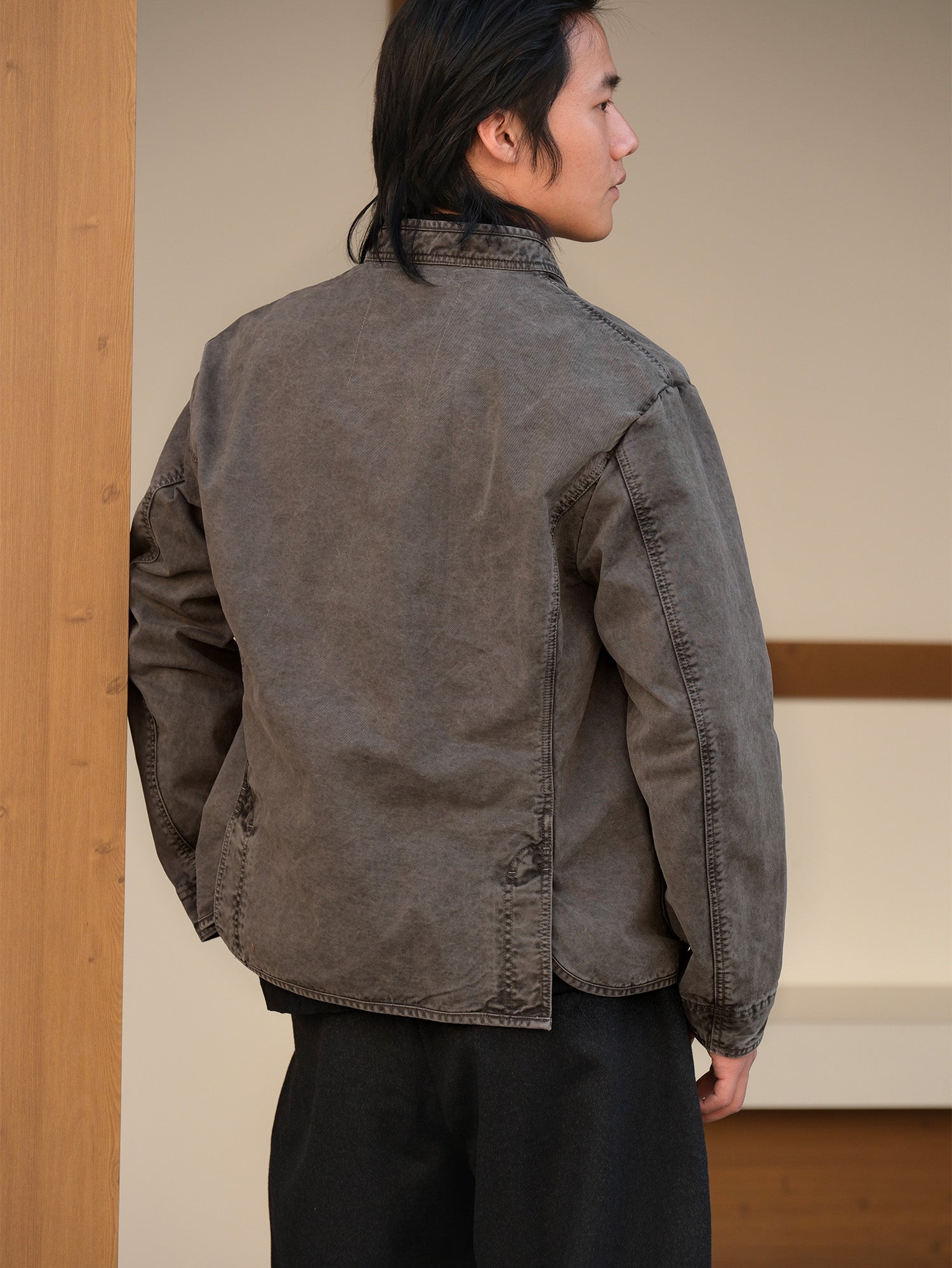 NEIGBORL Washed Frog-Closure Stand-Collar Jacket, premium urban and streetwear designers apparel on PROJECTISR.com, NEIGBORL