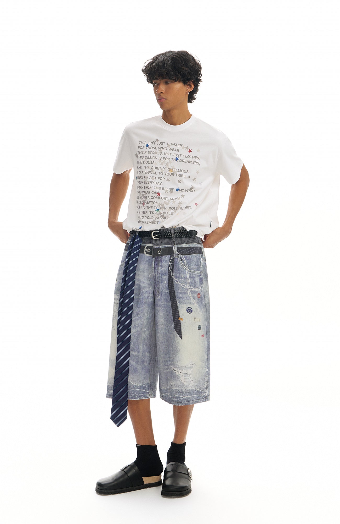 TGNS Trompe-l'œil  Distressed Double-Waist Jorts