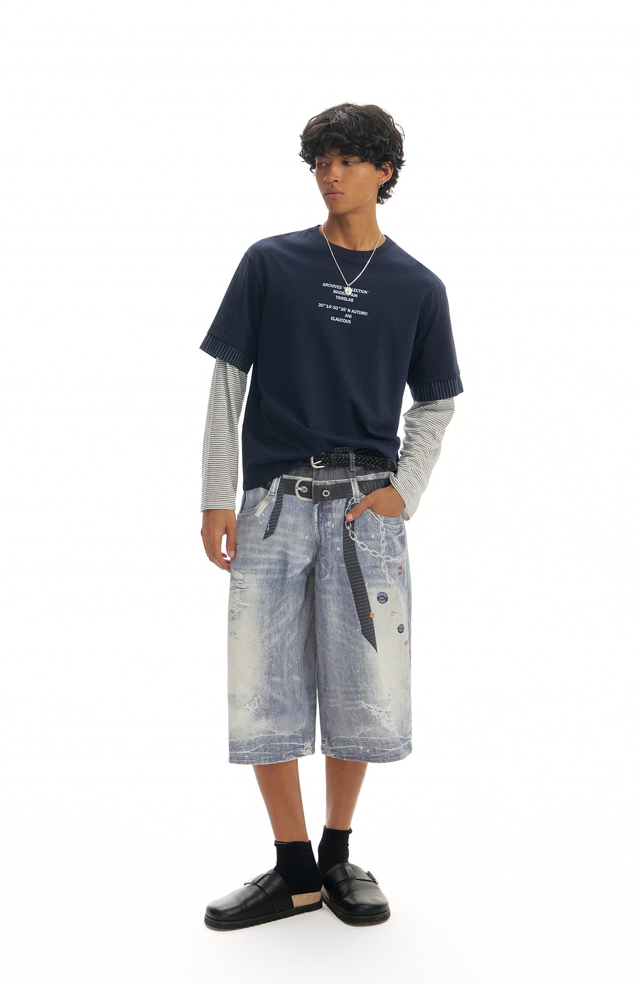 TGNS Trompe-l'œil  Distressed Double-Waist Jorts