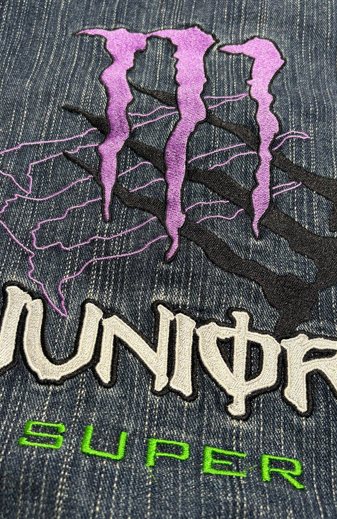 PCCVISION Contrast Stitch Embroidered Washed Jeans