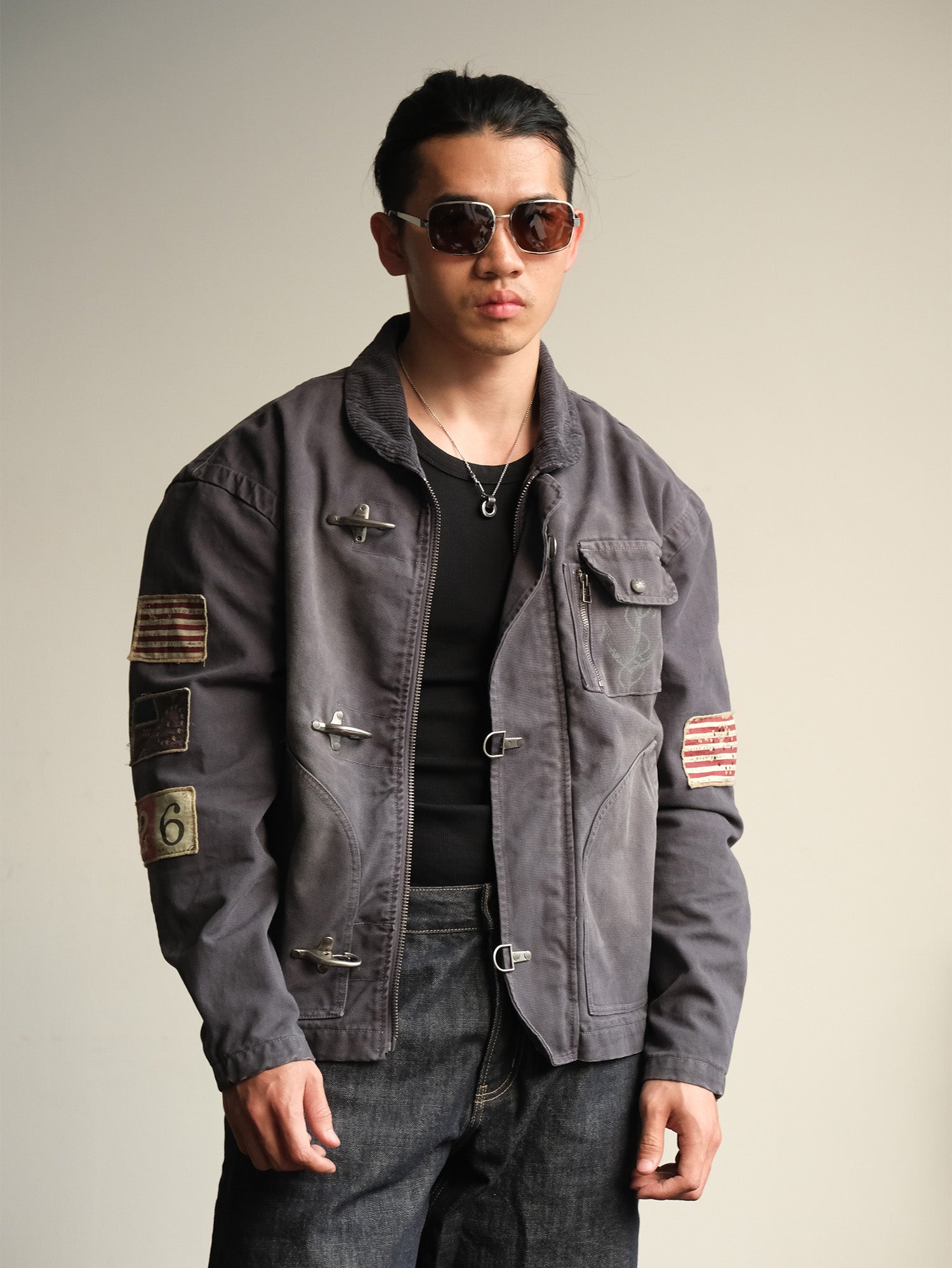 NEIGBORL Distressed Flight-Buckle Workwear Jacket, premium urban and streetwear designers apparel on PROJECTISR.com, NEIGBORL