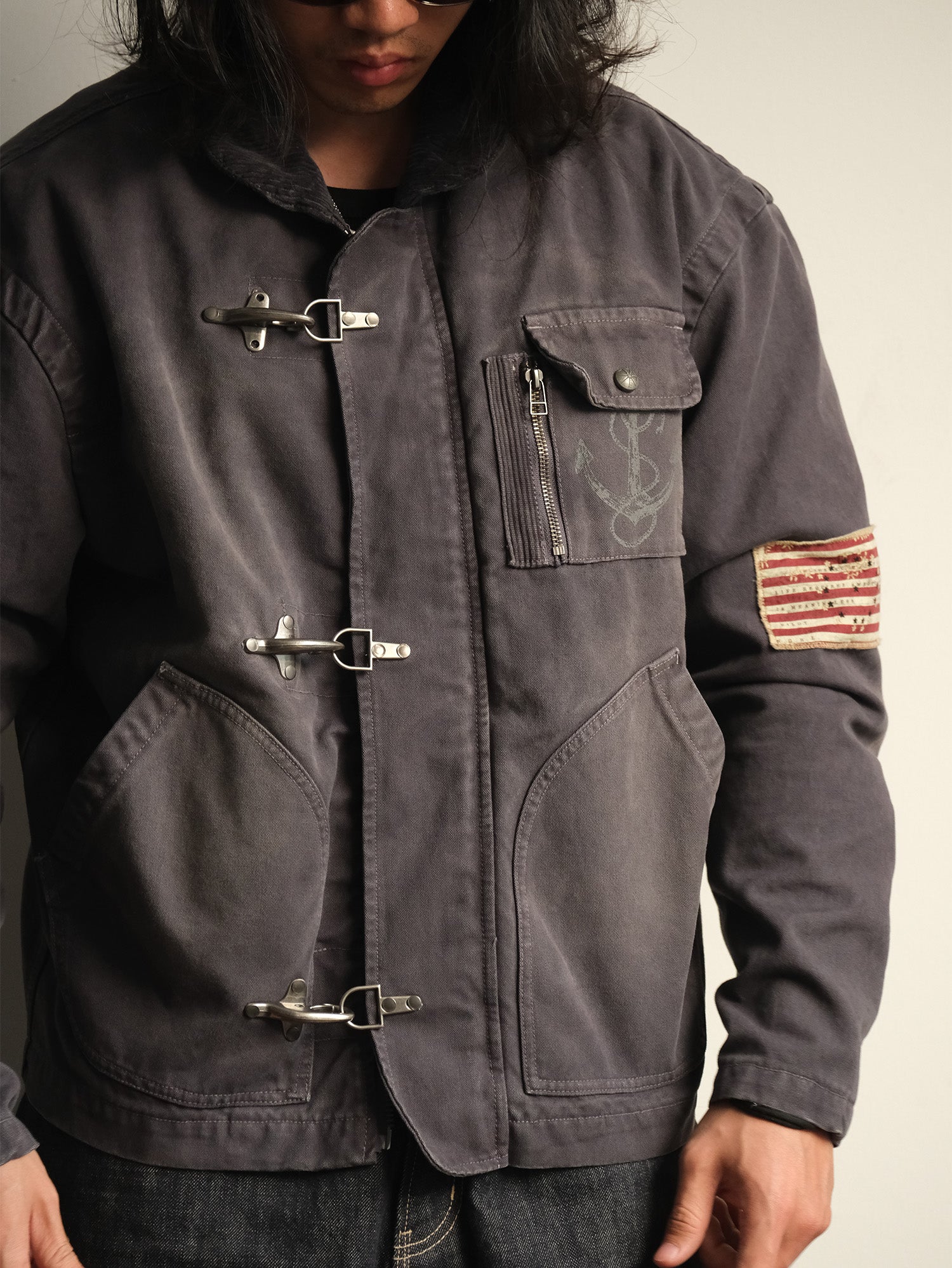 NEIGBORL Distressed Flight-Buckle Workwear Jacket, premium urban and streetwear designers apparel on PROJECTISR.com, NEIGBORL