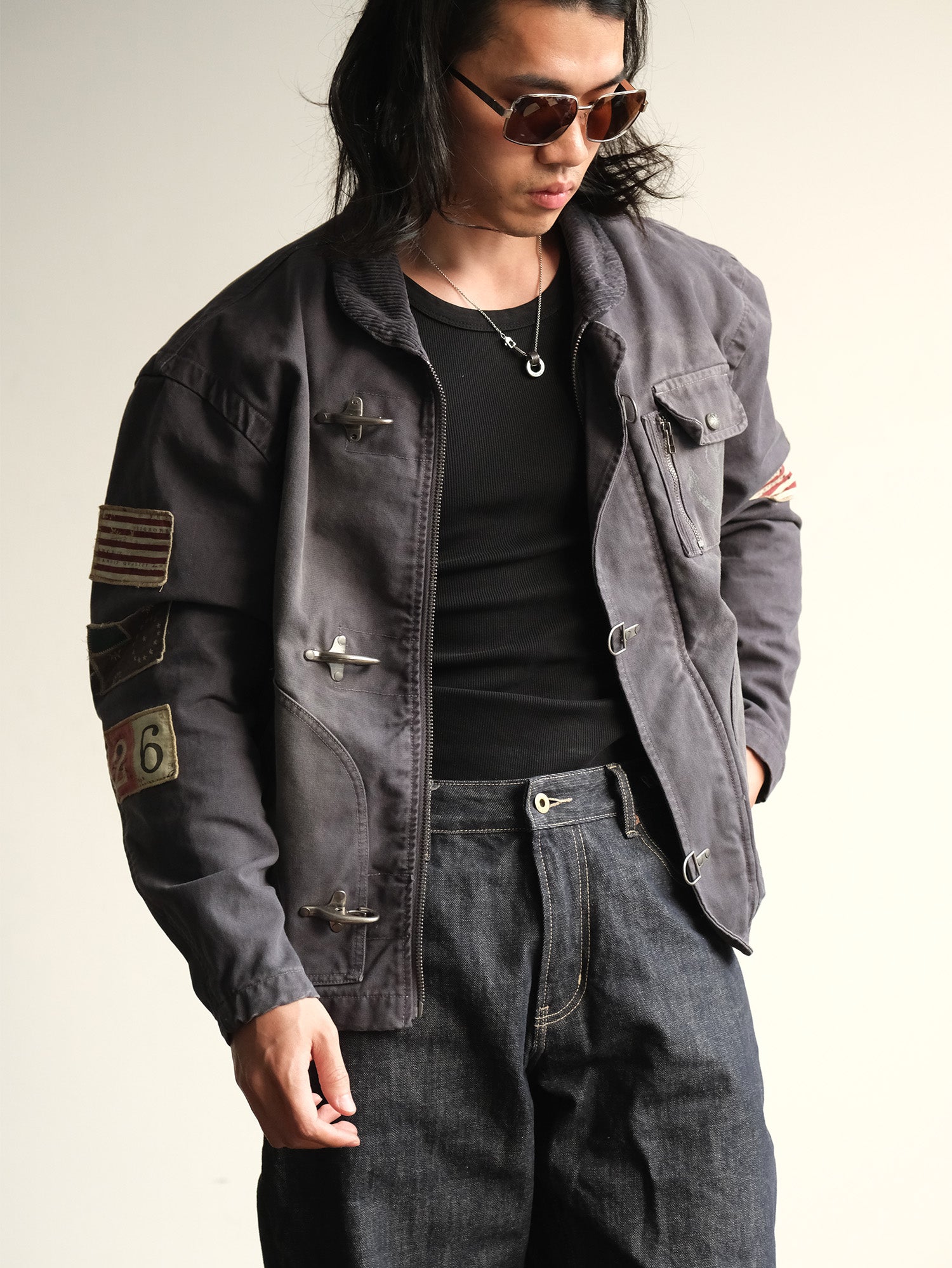 NEIGBORL Distressed Flight-Buckle Workwear Jacket, premium urban and streetwear designers apparel on PROJECTISR.com, NEIGBORL