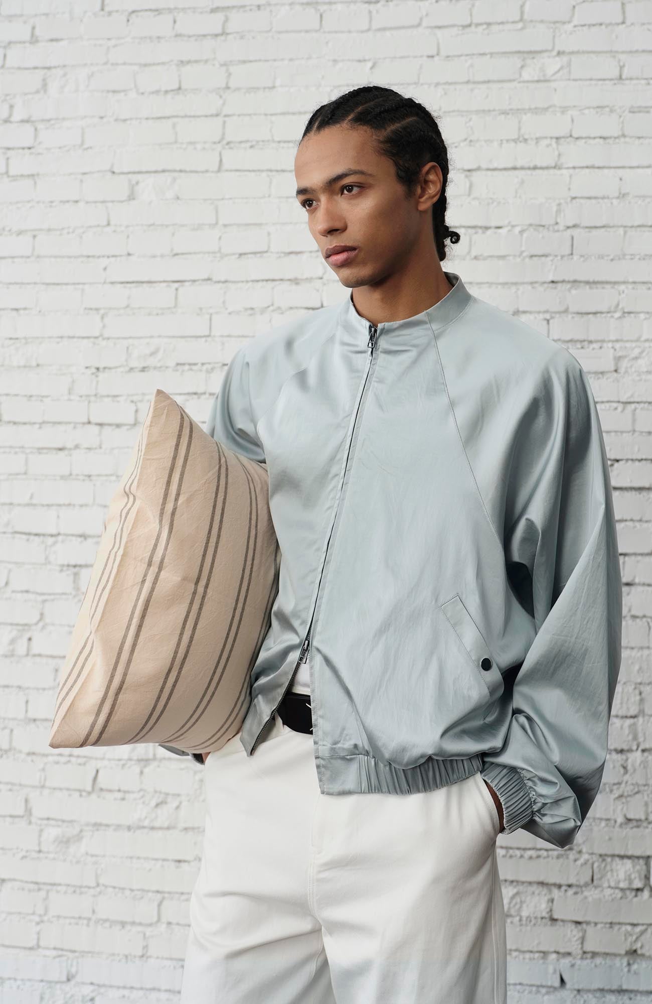 ORGANIC Raglan-Sleeve Satin Zip Jacket, premium urban and streetwear designers apparel on PROJECTISR.com, ORGANIC EMOTION