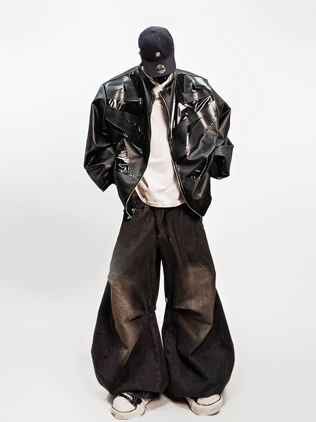 UUCSCC Faux Leather Oversized Baseball Bomber Jacket