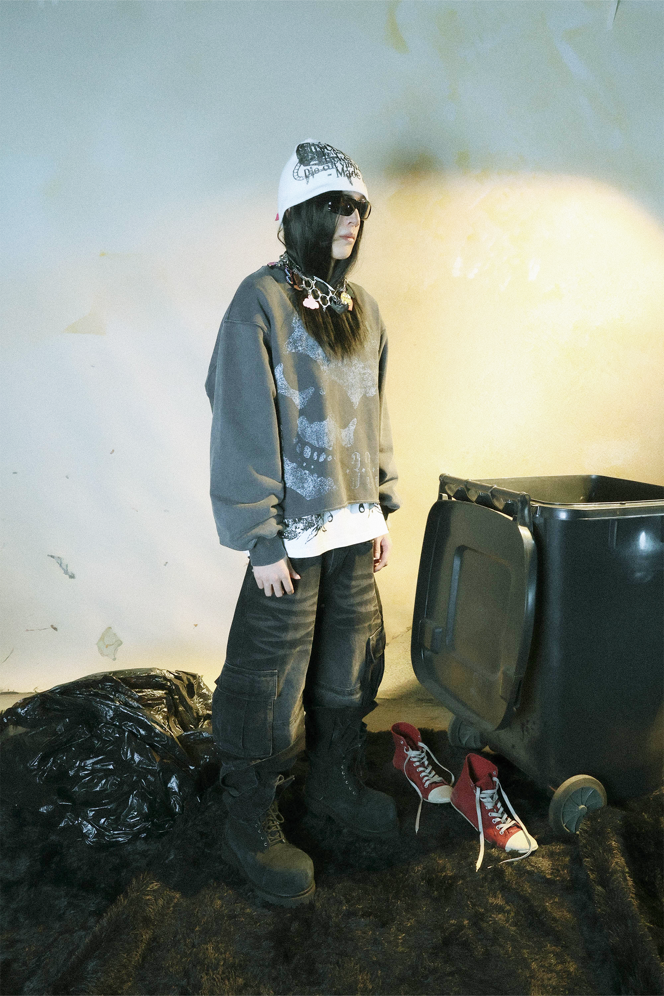 PCCVISION Washed Double-Layered Multi-Pockets Jeans