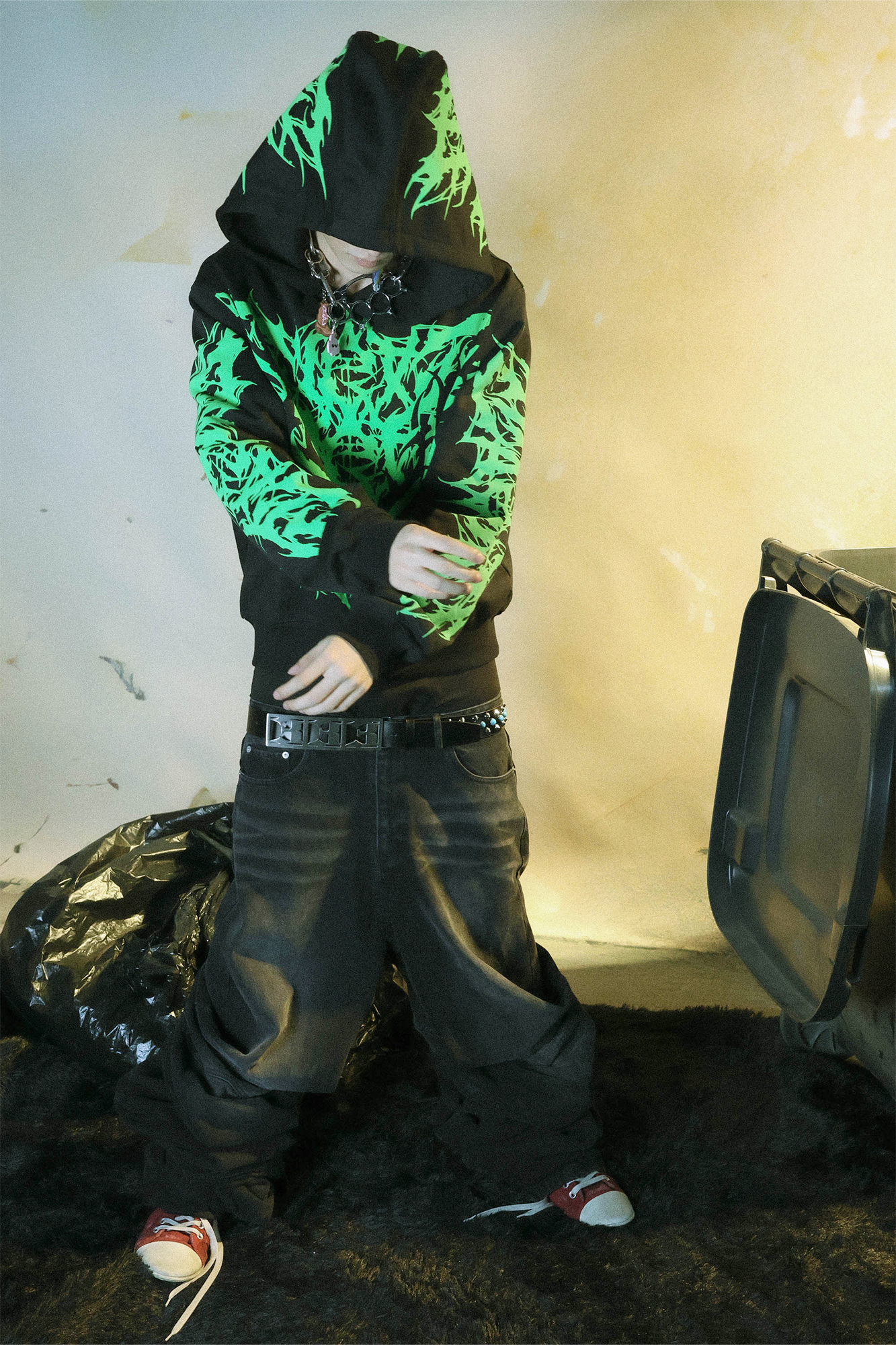 PCCVISION Distressed Wrinkled Stacked Baggy Jeans