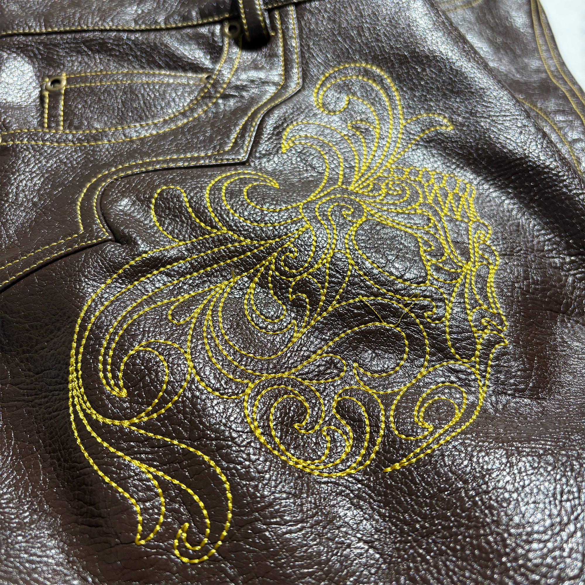 PCCVISION Gothic Skull Stitch PU Pants Brown