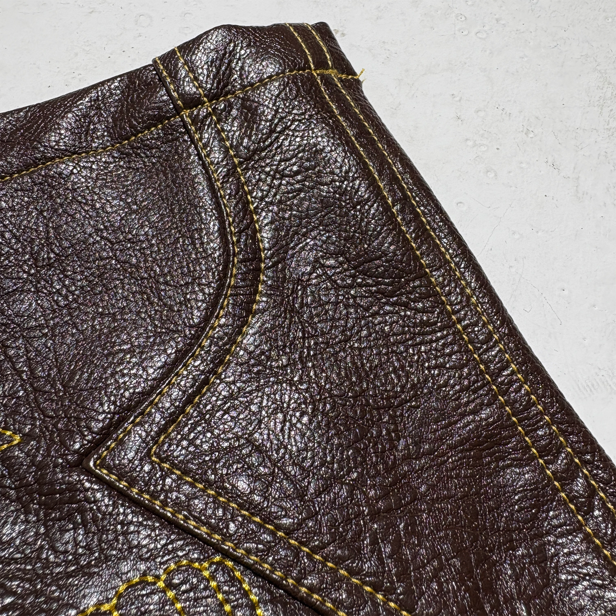 PCCVISION Gothic Skull Stitch PU Pants Brown