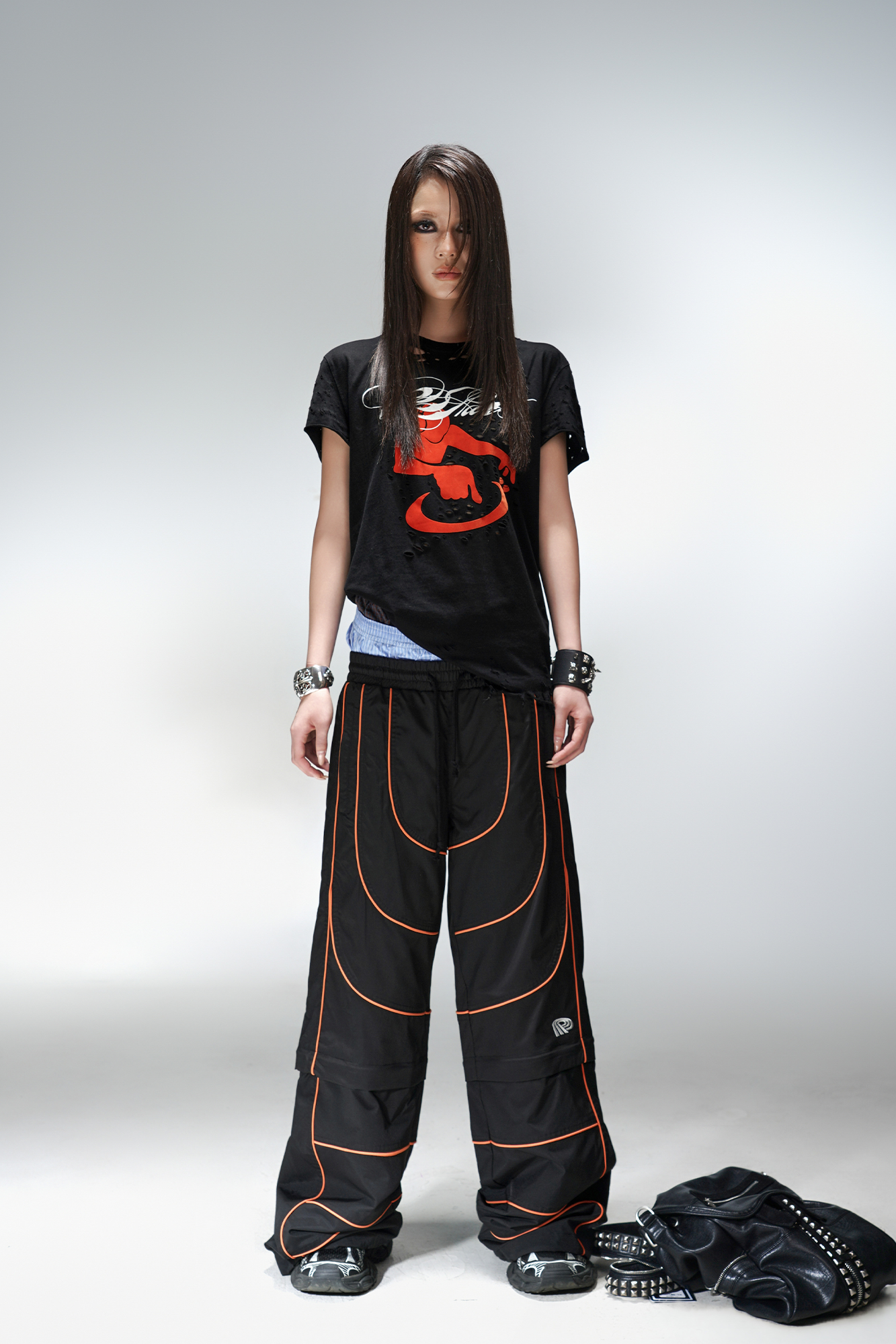 PCCVISION Contrast-Stitch Detachable Paneled Wide-Leg Pants, premium urban and streetwear designers apparel on PROJECTISR.com, PCCVISION