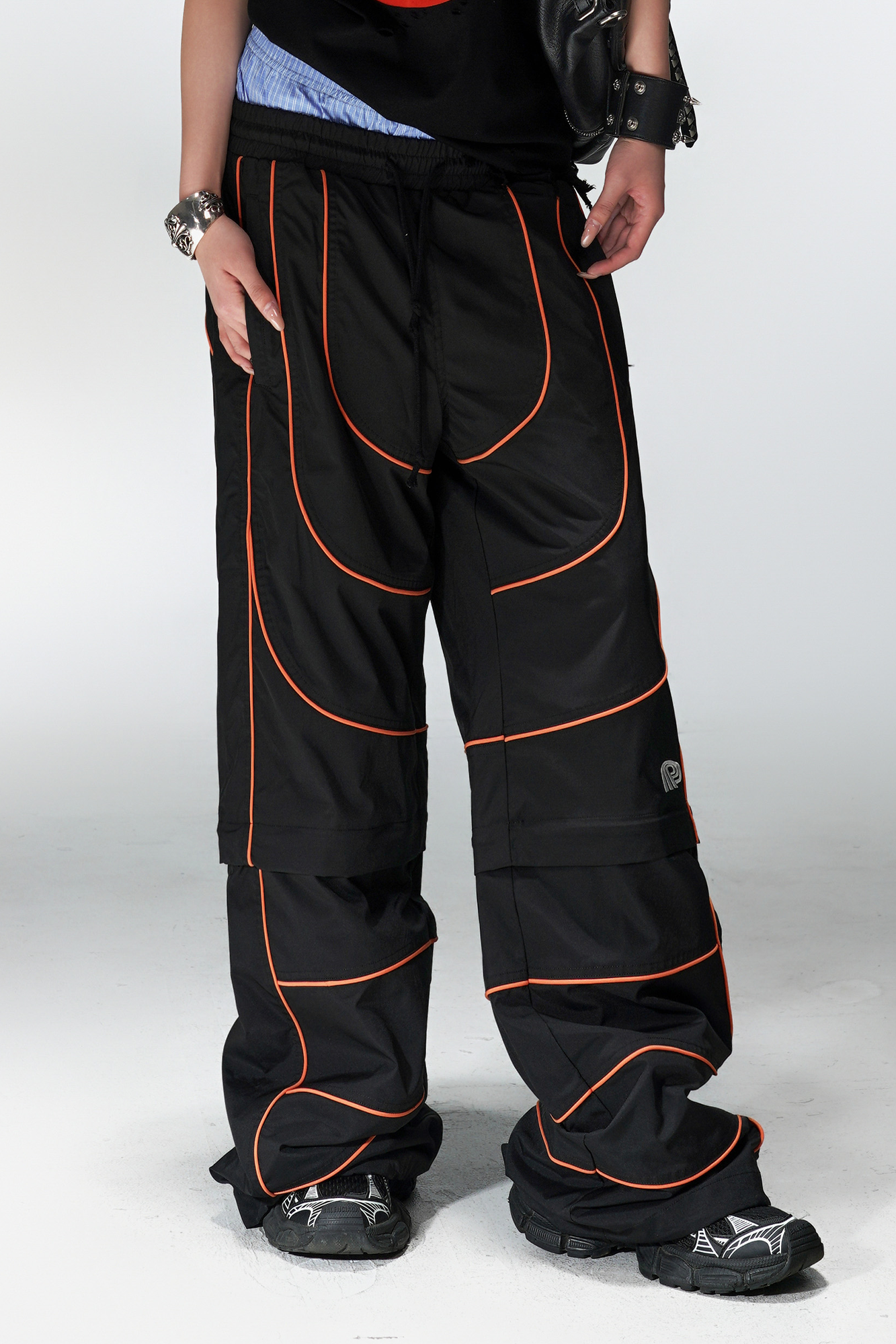 PCCVISION Contrast-Stitch Detachable Paneled Wide-Leg Pants, premium urban and streetwear designers apparel on PROJECTISR.com, PCCVISION