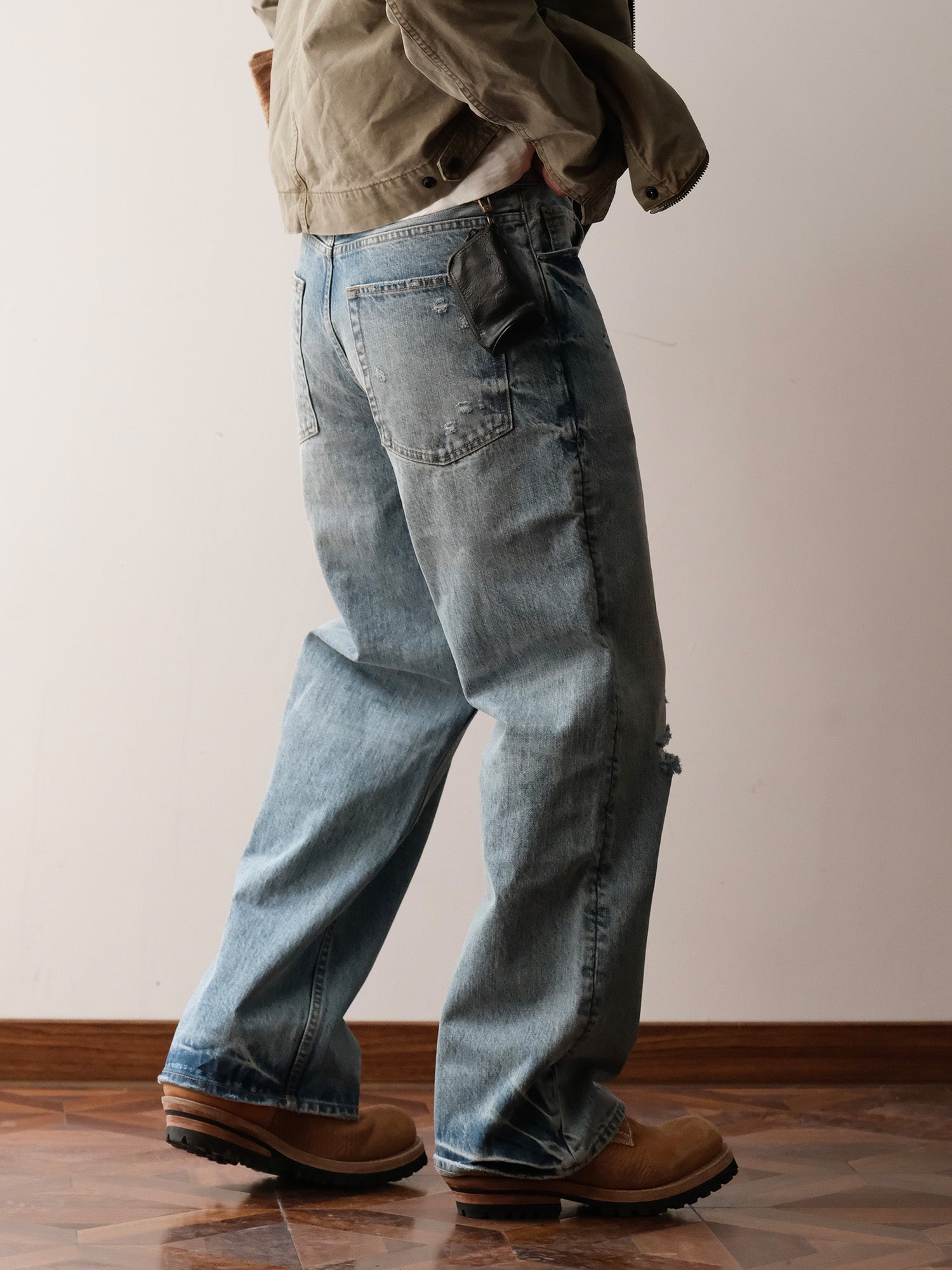 NEIGBORL Washed Distressed Straight-Leg Jeans, premium urban and streetwear designers apparel on PROJECTISR.com, NEIGBORL